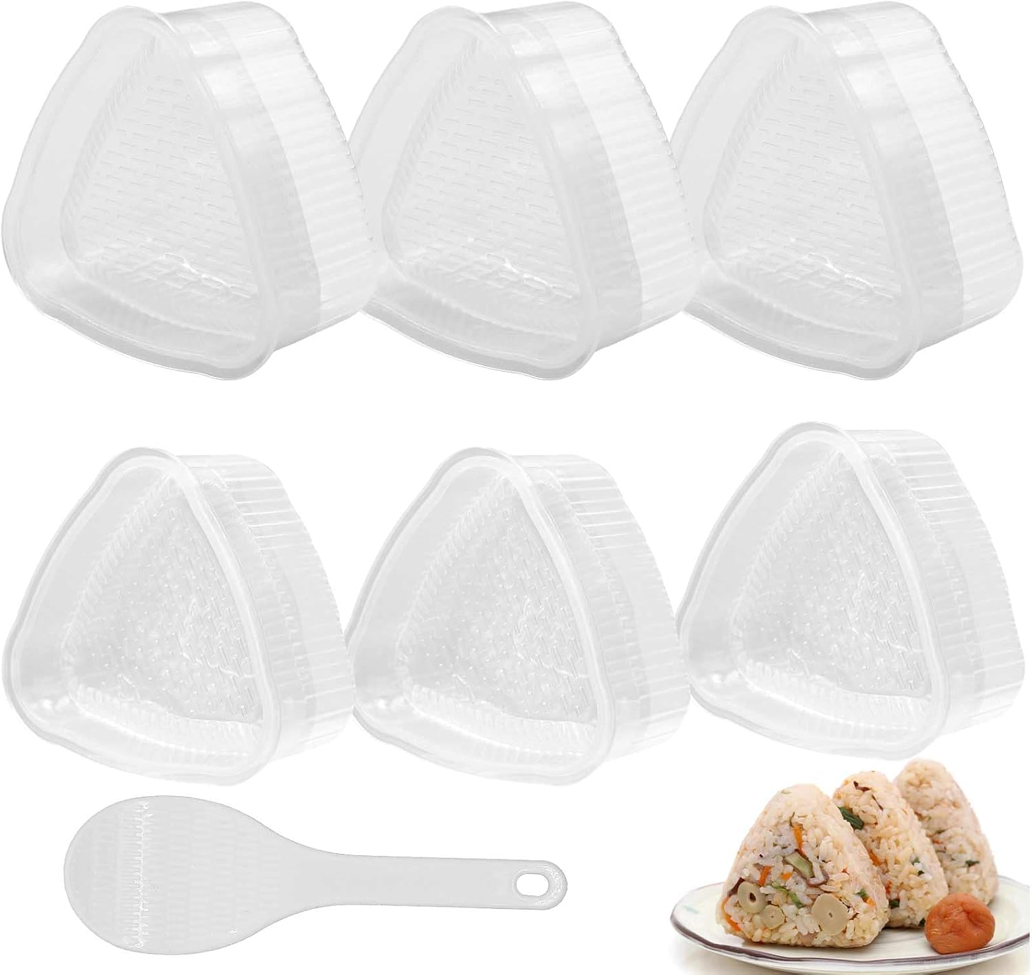6 Piezas Molde de Sushi Prensado y Onigiri Triángulo Con Cuchara de Arroz - Accesorio de Cocina Fácil de Usar