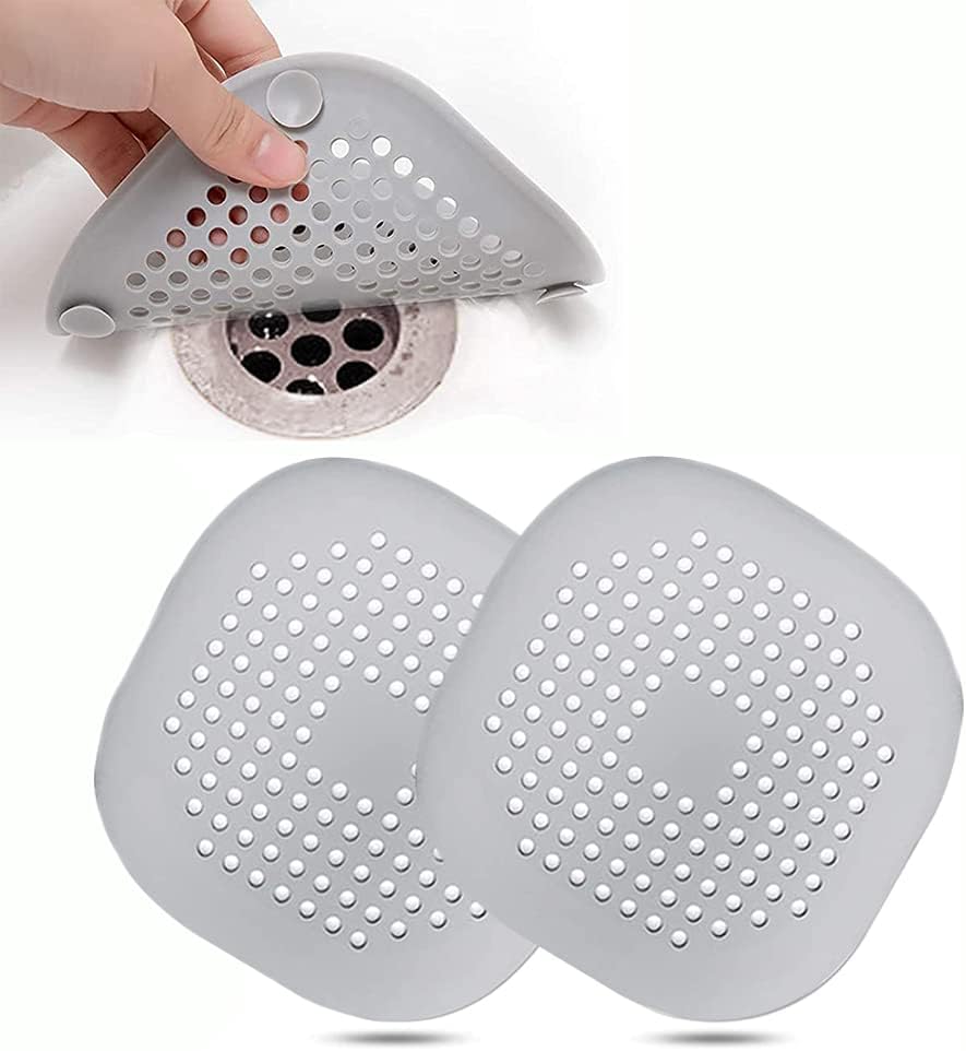 2 Piezas Silicona Protector de Drenaje, Tapa de Drenaje de con Ventosas Fuertes, Cubierta del DREN de Bañera Colador, Filtro para Fregadero para Cocina Baño (Gris)