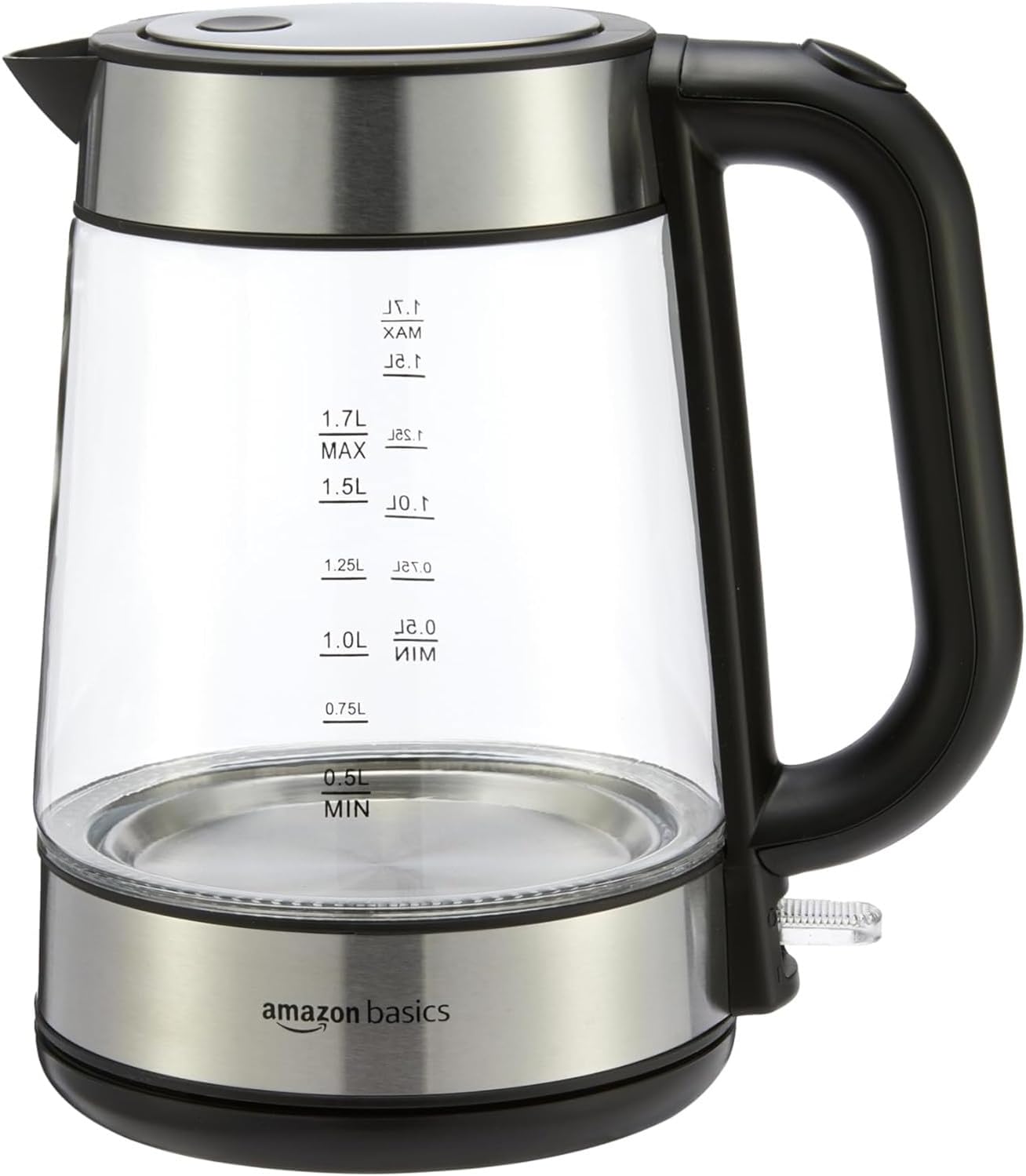 Amazon Basics Hervidor de Agua Eléctrico 1,7L, 2200 W, Libre de BPA con Base 360°, Apagado Automático y Filtro Antical Extraíble, Negro Mate
