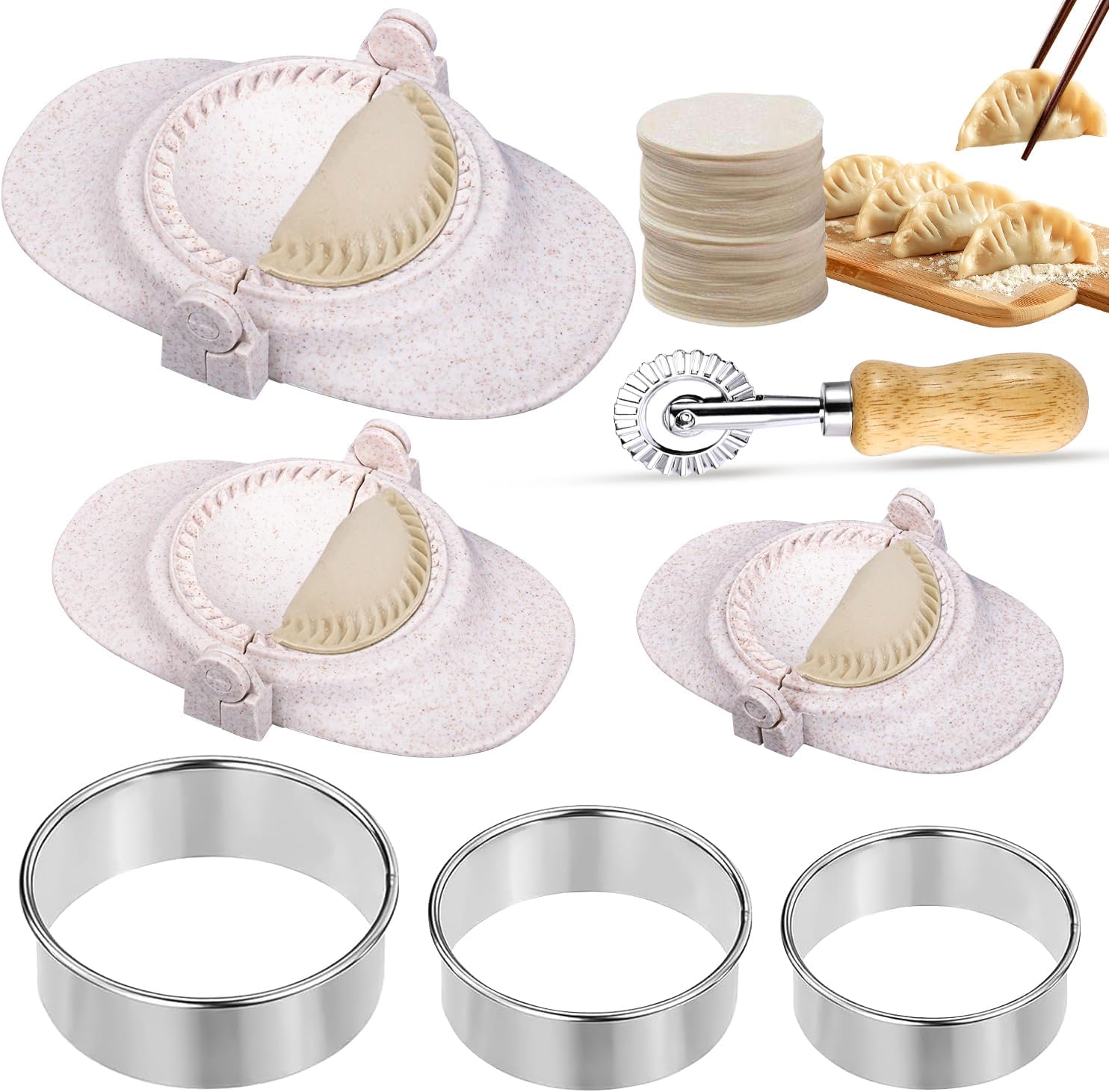 Juego de 7 Moldes para Hacer Dumplings, Cortadores de Ravioli, Juego de Prensa para Empanadas, Máquina de Pasta con Rueda Cortadora de Pasta para Pot Stickers, Pierogi y Gyoza Hacer