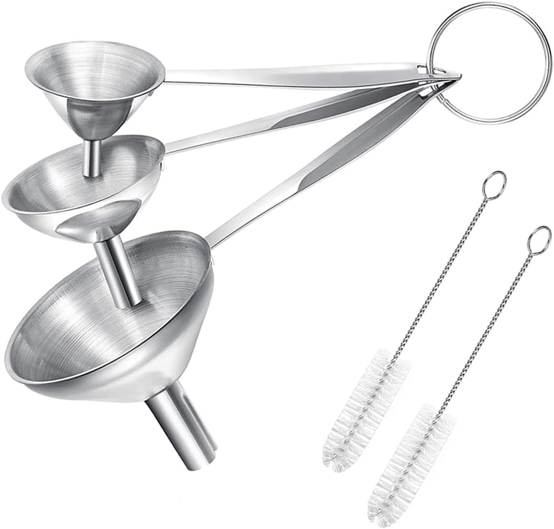 3 Piezas Embudo Cocina, Witbicg Embudo Acero Inoxidable Filtro Aceite Cocina Embudos Para Cocina, Viene Con 2 Cepillos De Limpieza Para Transferir Líquidos y Polvos (Pequeño + Grande)