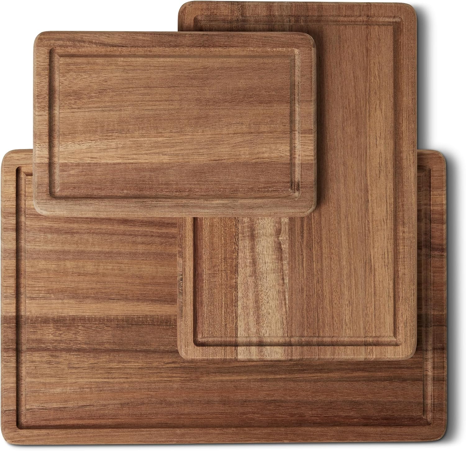 Amazon Basics Tablas de Cortar de Madera, Juego de 3 Piezas, Madera de Acacia Preaceitada
