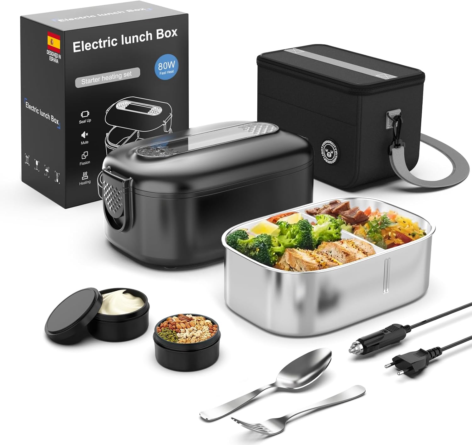 Fiambrera Eléctrica 1,5 L, 80 W Taper Eléctrico para Comida 3 en 1
