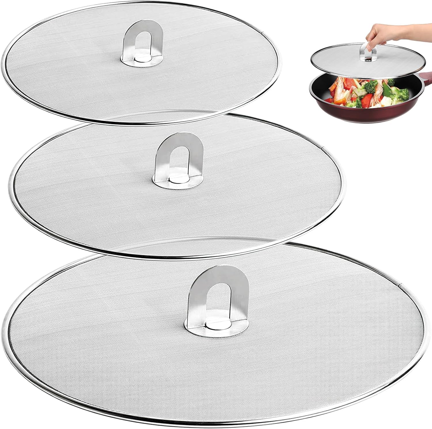 3 Piezas Tapa Antisalpicaduras 33cm 29cm 25cm Acero Inoxidable