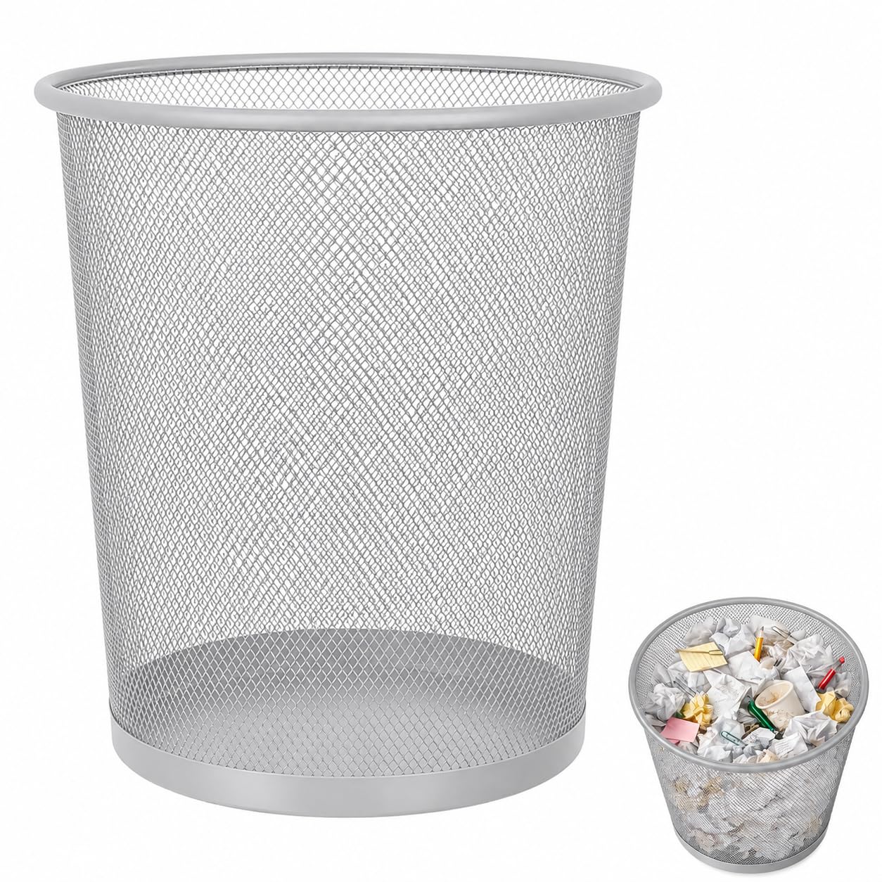 CABLEPELADO Papelera de Malla Metálica 12 Litros Negra, Papelera de Oficina, Dormitorio, Baño y Escritorio, Diseño Rejilla Metálica Resistente, Ø 23,5 cm x 26,5 cm