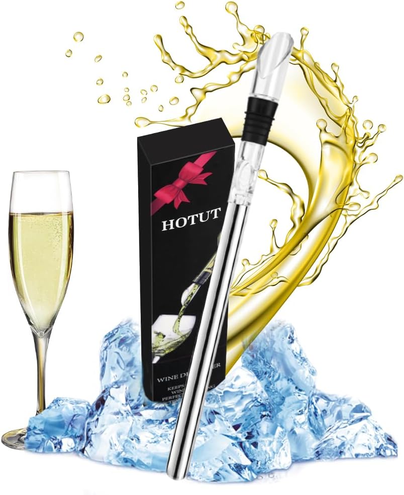 HOTUT Enfriador Botellas Vino con Varilla de Enfriamiento, 2PCS Barra de Enfriamiento para Botellas de Vino de Acero Inoxidable, Enfriador de Vino Antigoteo y Duradero para Los Amantes del Vino