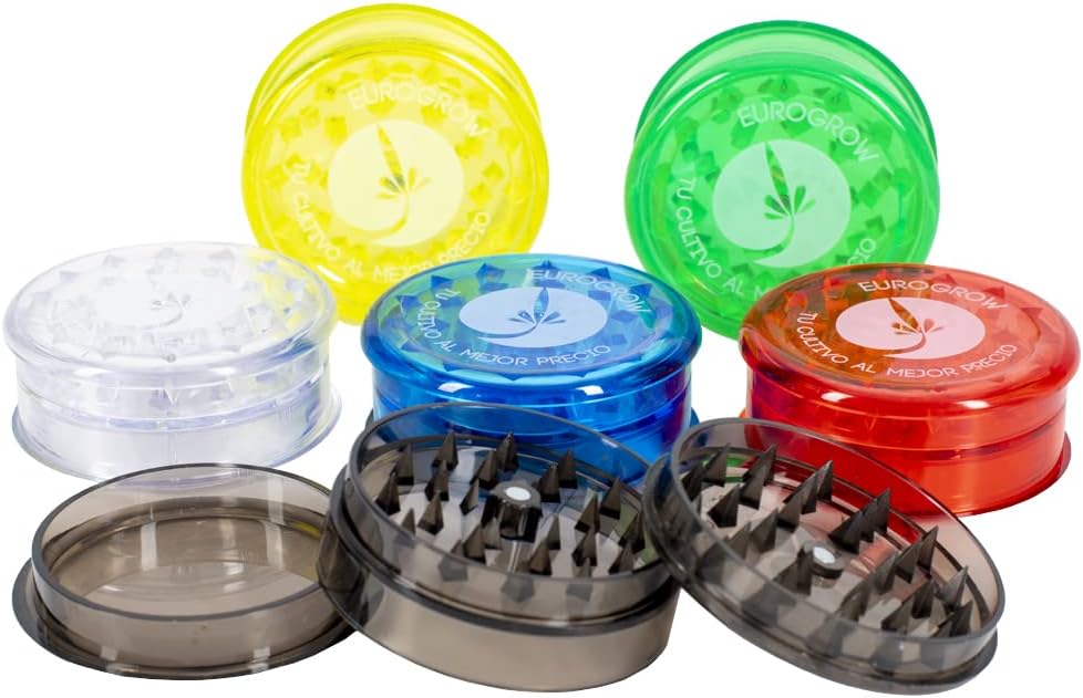 EUROGROW - Grinder Plástico - Pack de 6 unidades - Grinder de 3 piezas 60mm - -Picador de hierbas - Molinillo de especias de plástico perfecto para regalos.