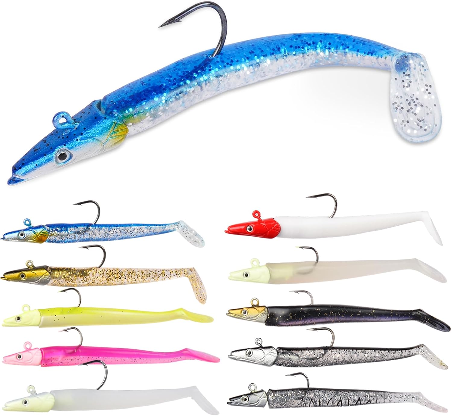 HOTUT Soft Señuelos de Pesca, Señuelos Blandos, de Goma para Lubina, Sábalo, Lucio, Trucha, Pesca de Carnívoros, señuelos de Pesca de caballa de Silicona para Peces Depredadores