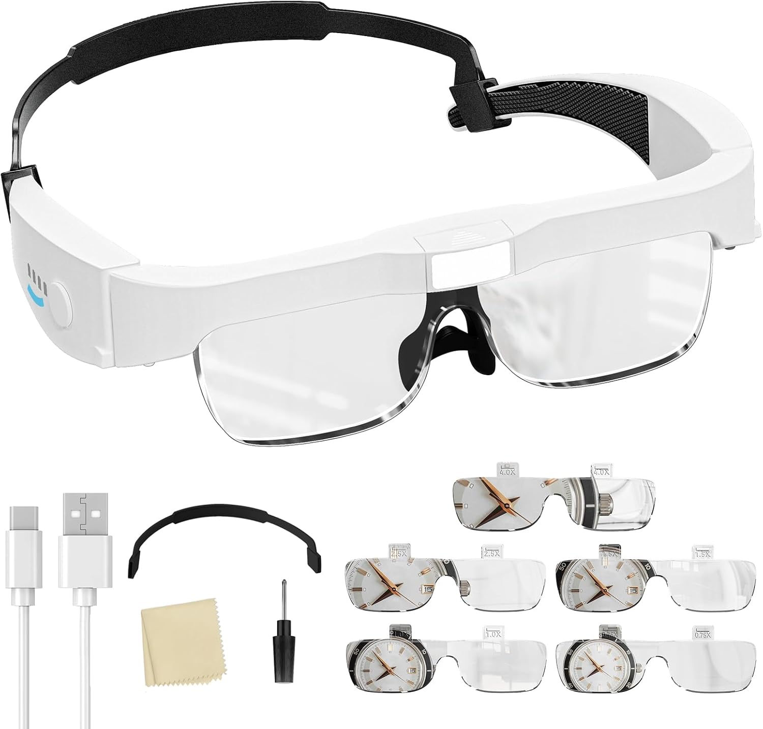 ARTDOT Gafas Lupa con Luz LED para Manualidades, Lupas de Gran Aumento con Luz de 3 LED y 5 Lentes (0.75X a 4.0X) para Diamond Painting Kits, Accesorios Pintura de Diamante para Adultos