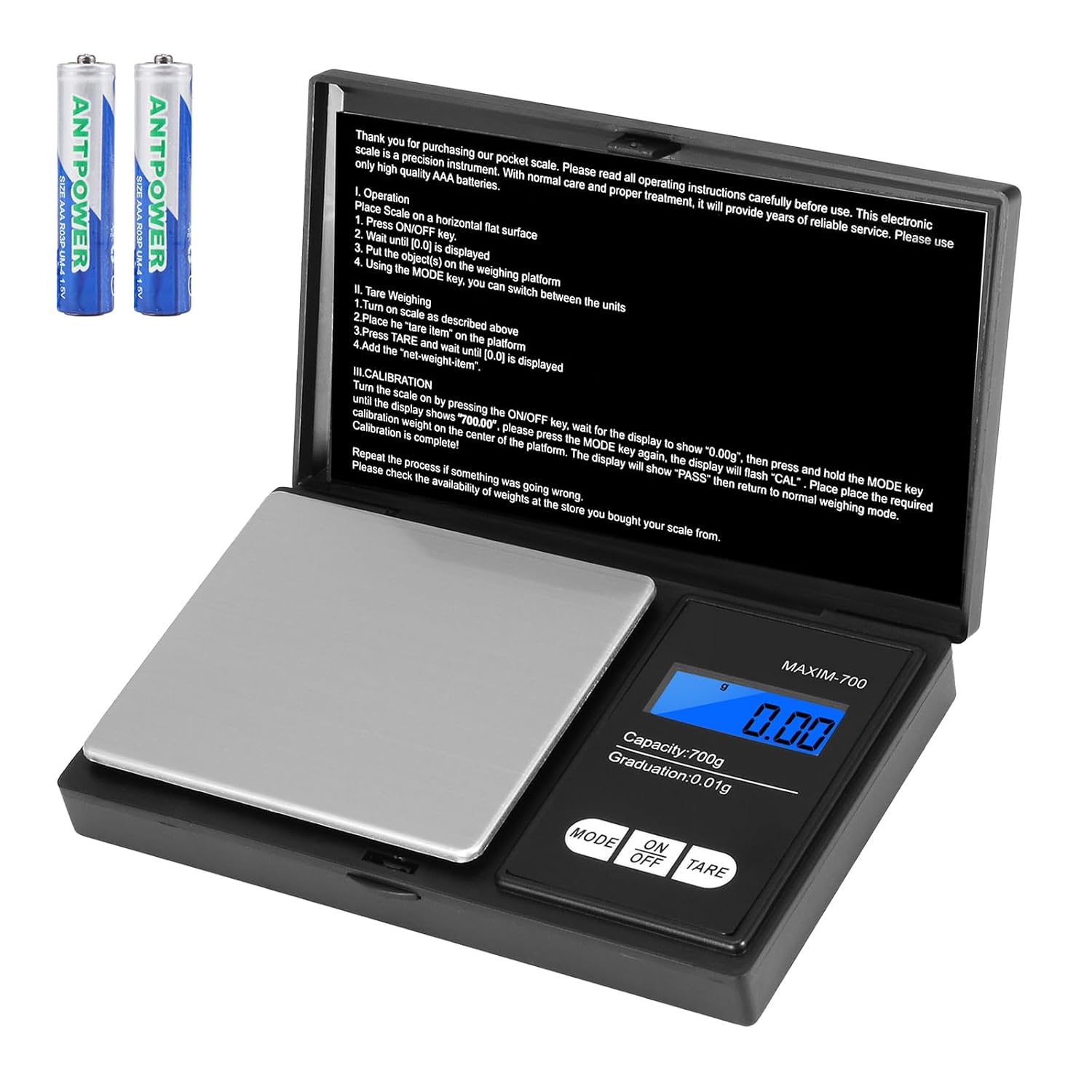 Oderra Bascula de Precision 700g/0,01g Báscula para Joyería, con Pantalla LCD y 7 Unidades, Contiene 2 Pilas, Adecuado para Joyas, oro, café, Hierbas y Productos Comestibles