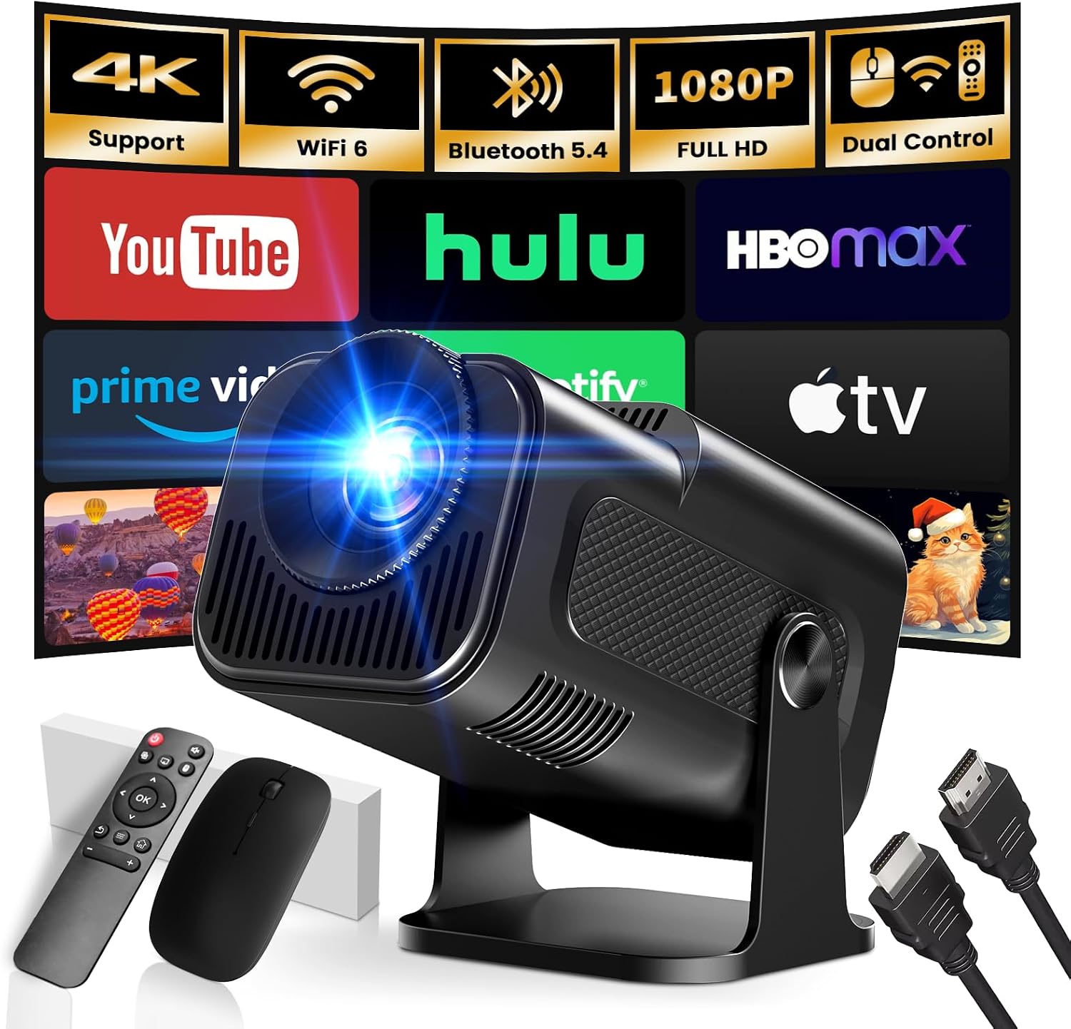 Proyector Portátil 2026 Upgraded 1920x1080P 4K Supote WiFi 6 Bluetooth 5.4