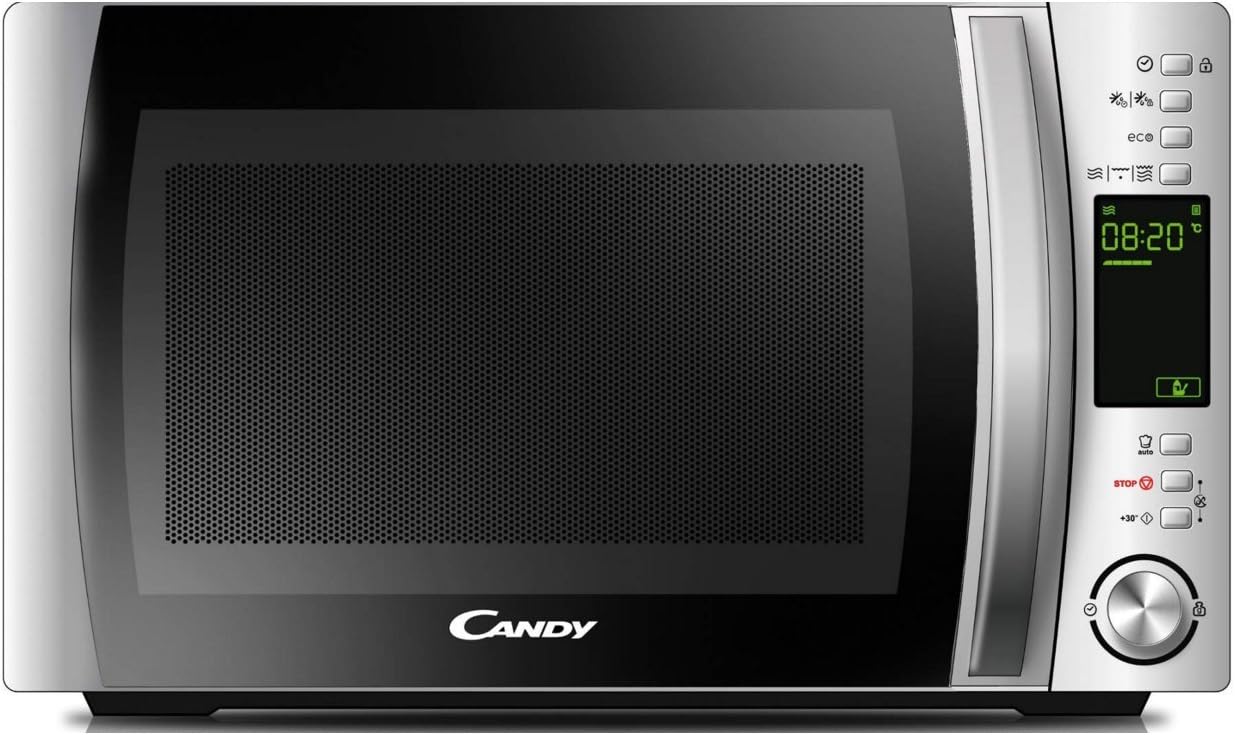 Candy X-Range CMXG22DS/ST, Microondas con Grill, 22L, 1250W, 5 Niveles, Digital, 40 Programas, Bloqueo, Plato 25,5CM, Grill Rack, Accesorio Vapor, Express Cooking, Temporizador, App simply-Fi, Inox