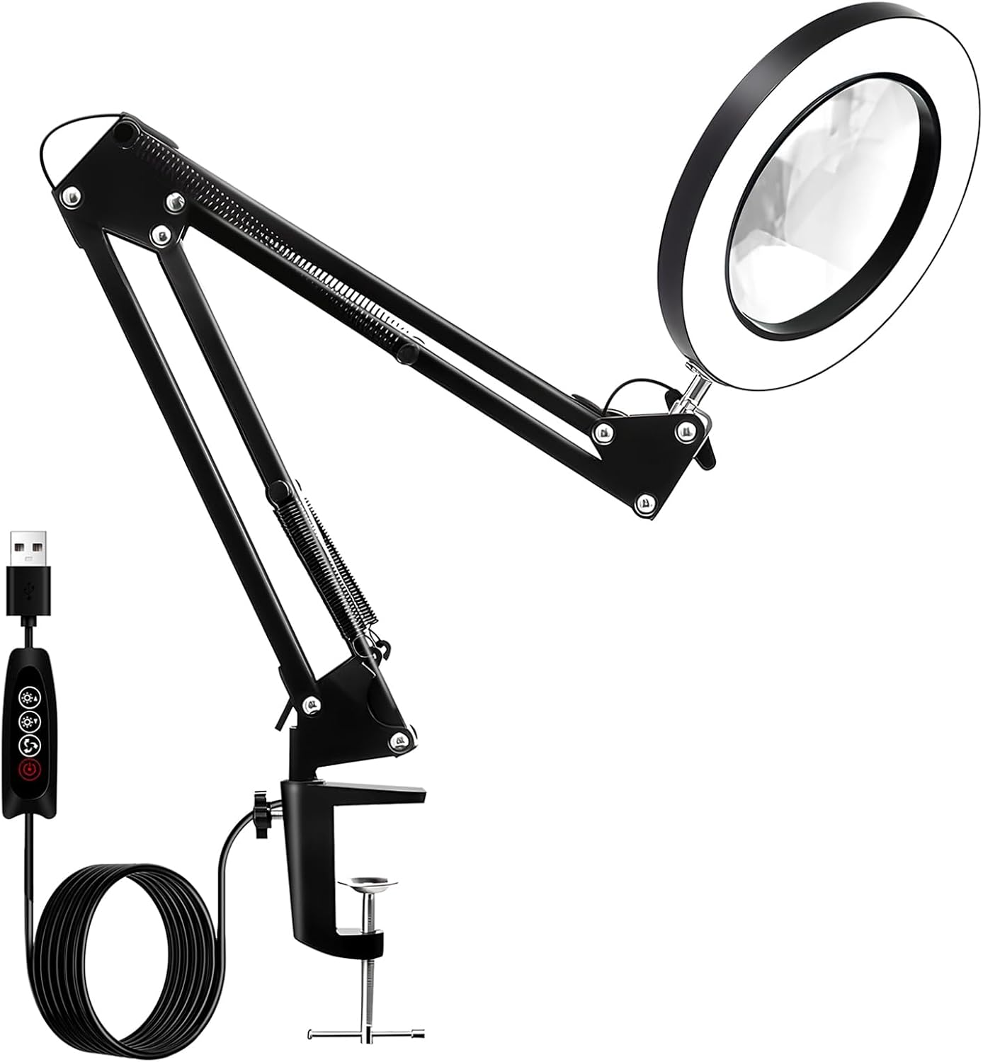Lupa con Luz y Soporte, 10X Lupa LED con Lente de Vidrio y Pinza de Mesa