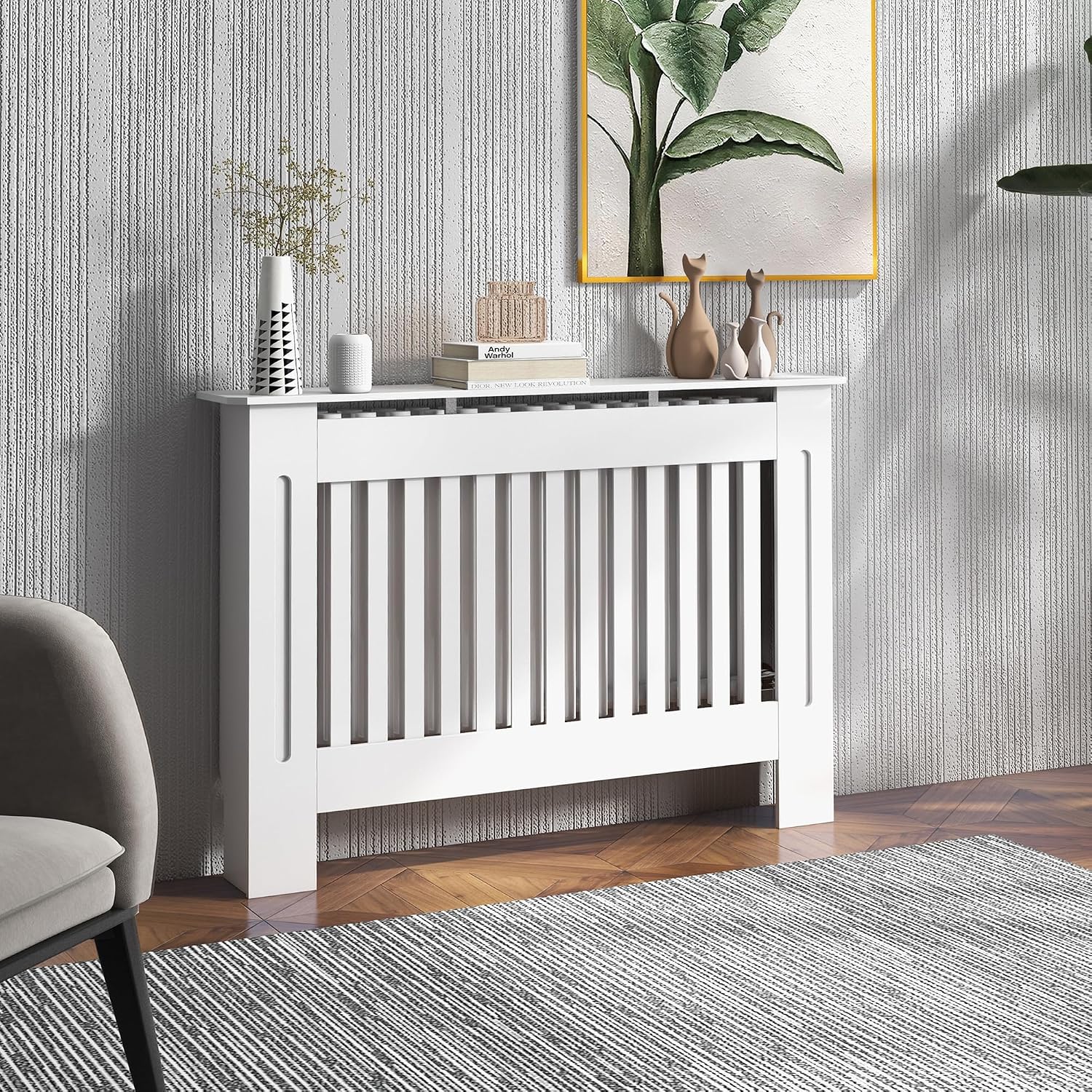 HOMCOM Cubre Radiadores Cubierta de Radiador 112x19x81cm Blanco