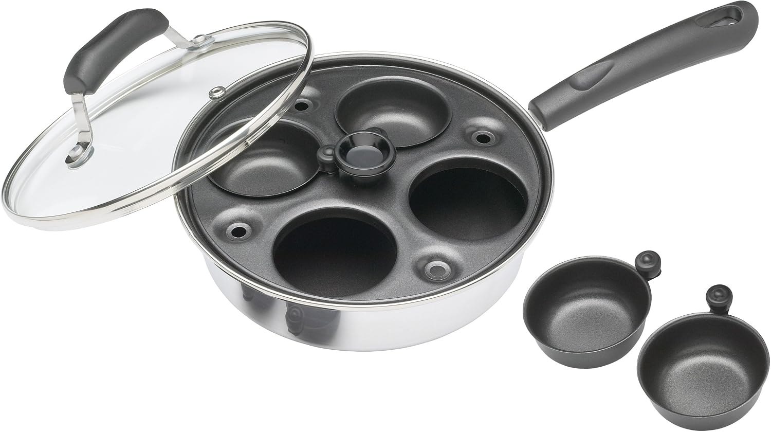 Escalfador de huevos KitchenCraft, Sartén de acero al carbono para escalfar huevos, Sartén para escalfar huevos para 4 huevos, 21cm (11''), Plateado