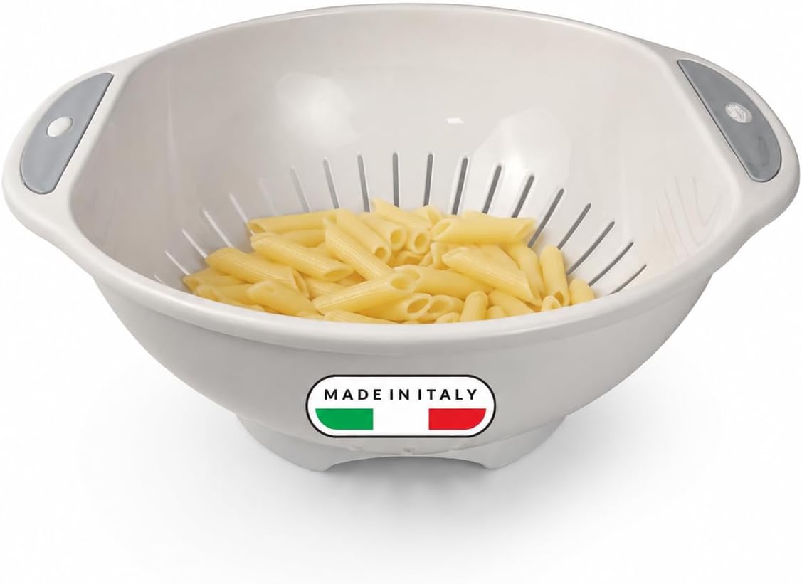 Snips Colador de Cocina Ø 28 cm con Asas, Blanco y Gris, Made in Italy