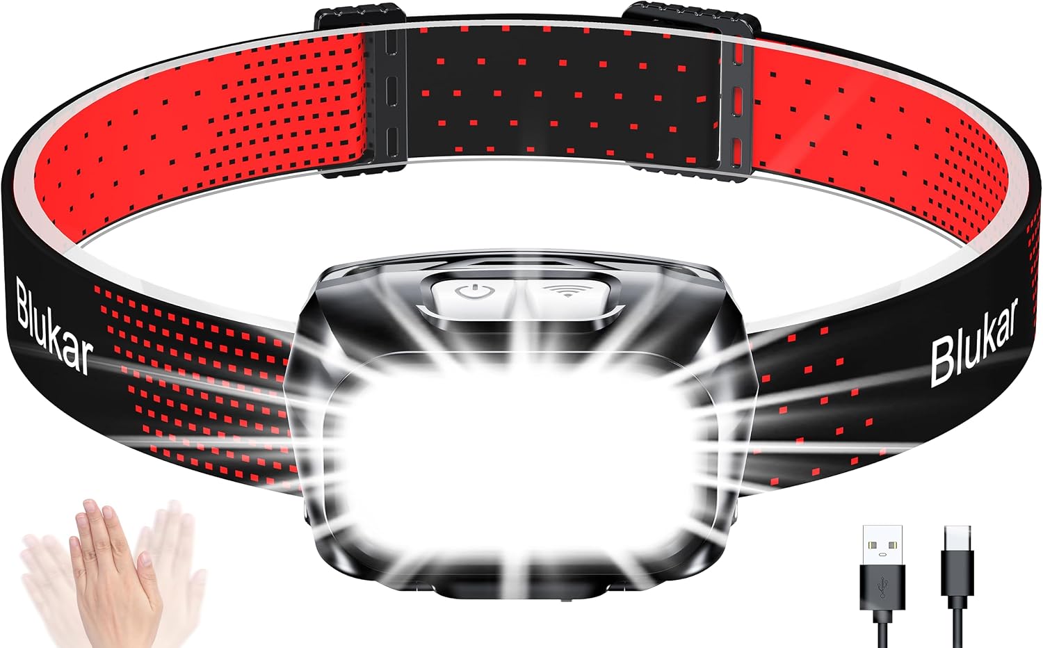 Blukar Linterna Frontal, 2uds Superbrillante Linterna Cabeza LED Recargable