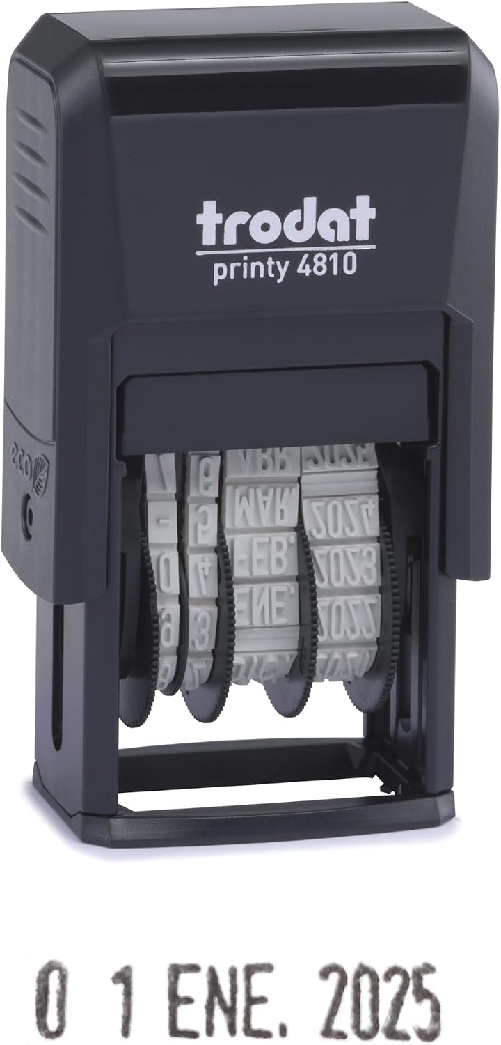 Sello Fechador Trodat Printy 4810, meses español abreviados, altura fecha 3,8 mm, entintaje automático, tinta negra