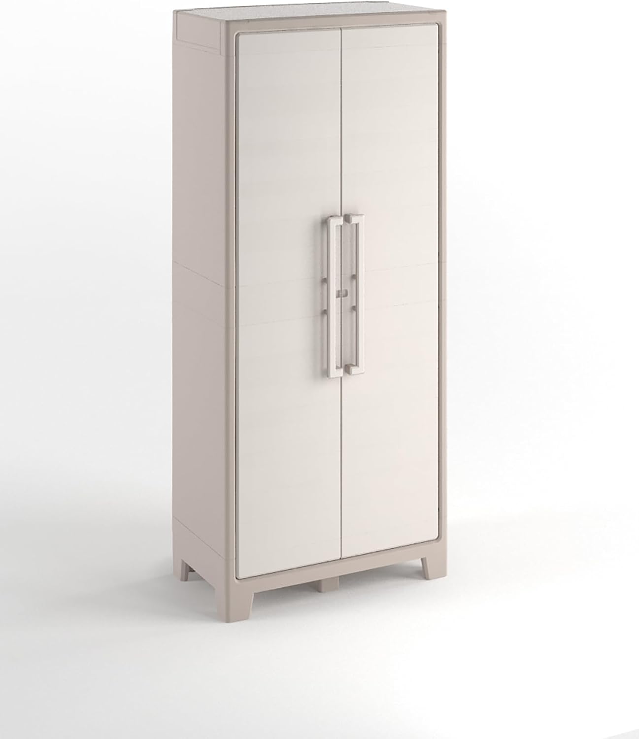 Keter Armario Gulliver Escobero|Almacenaje Interior y Exterior|Resina|Resistente al Agua, 2 Puertas y 8 Baldas Regulables en Altura|Beige/Arena|80 x 44 x 182 cm