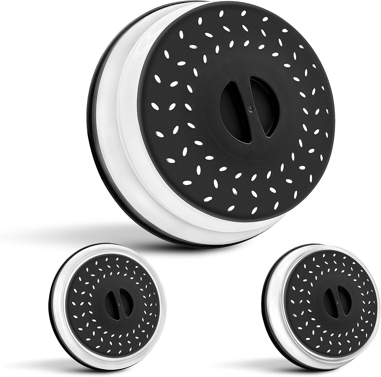 Tapa de Microondas Plegable |26CM|✮GARANTÍA POR VIDA✮- Tapa de Silicona Retráctil y Escurridor de Vapor para Platos y Cuencos - Colador de Alimentos para Lavar Verduras y Frutas - Negro