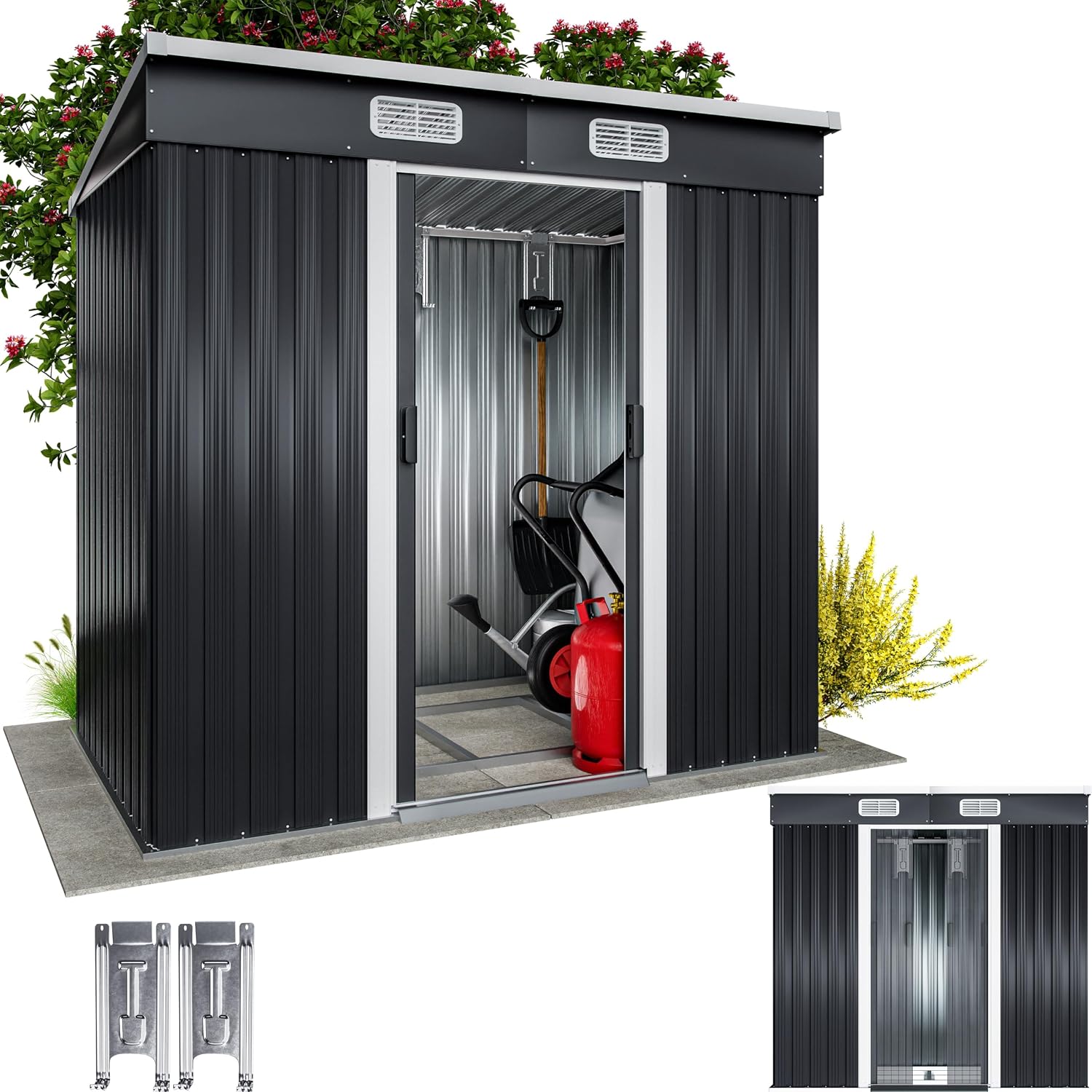 GARDEBRUK Caseta de Jardín Exterior 2m² con Base Antracita