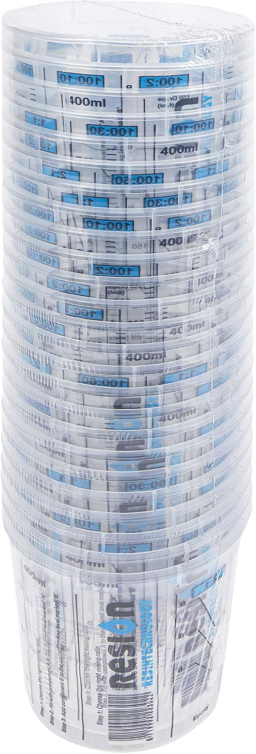 RESION 25 vasos mezcladores de pintura | 400 ml | color, epoxi, poliéster | con relación de mezcla clara en la taza medidora