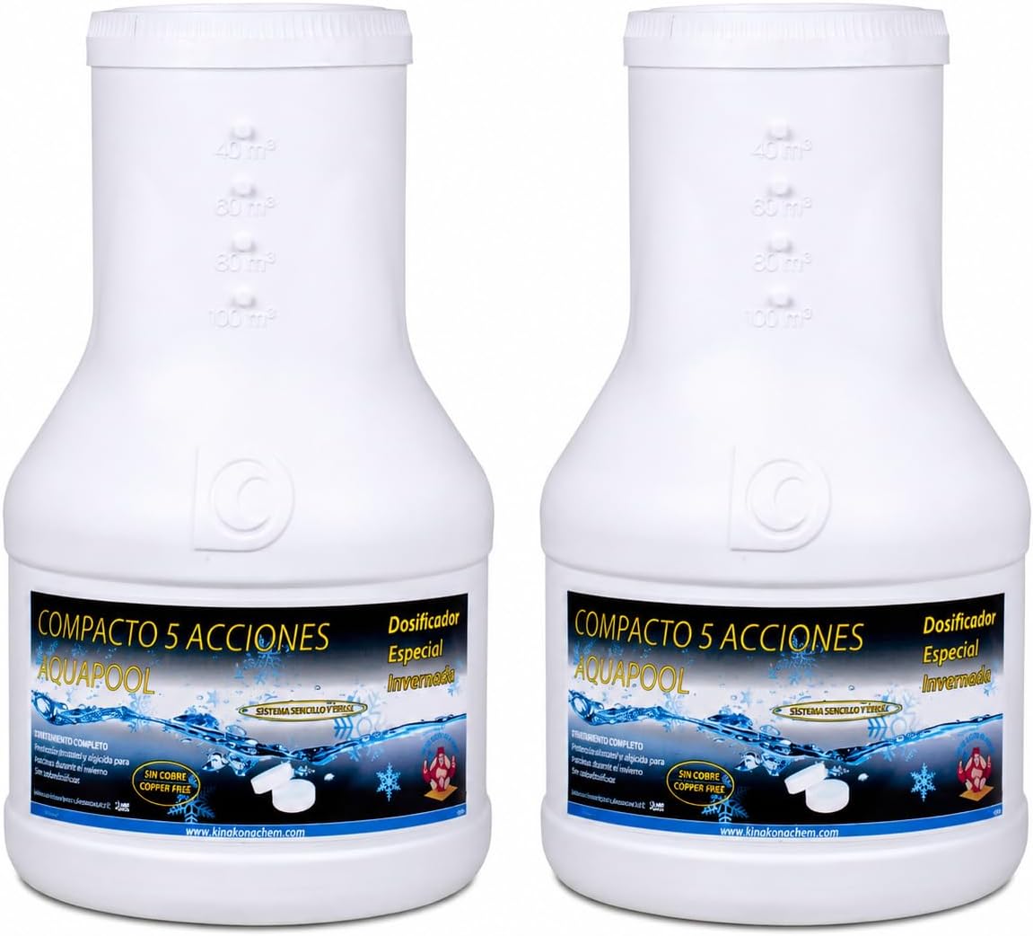 Pack 2 UDS - DOSIFICADOR INVERNADA AQUAPOOL 4 KG (2x2 KG) - Cloro de Invierno 5 Acciones - Sin Cobre - Tratamiento autodosificador Piscinas Invierno - Apto Piscinas Liner