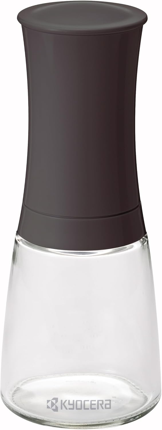 Molinillo de semillas Kyocera con molinillo de cerámica, ajustable de grueso a fino, recipiente de vidrio, marrón, CM-20C SF