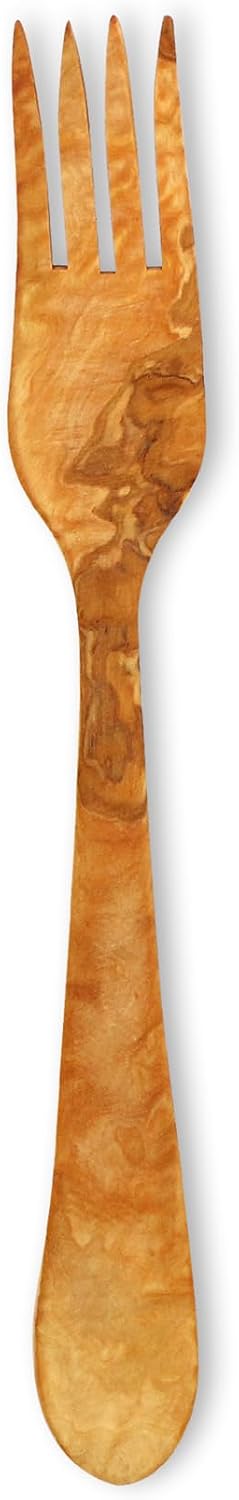Tenedor De Puntas Finas Estilo Valenciano | Fabricado A Mano En España, Madera Natural De Olivo Resistente Con Propiedades Antibacterianas | Útil Para Servir O Comer