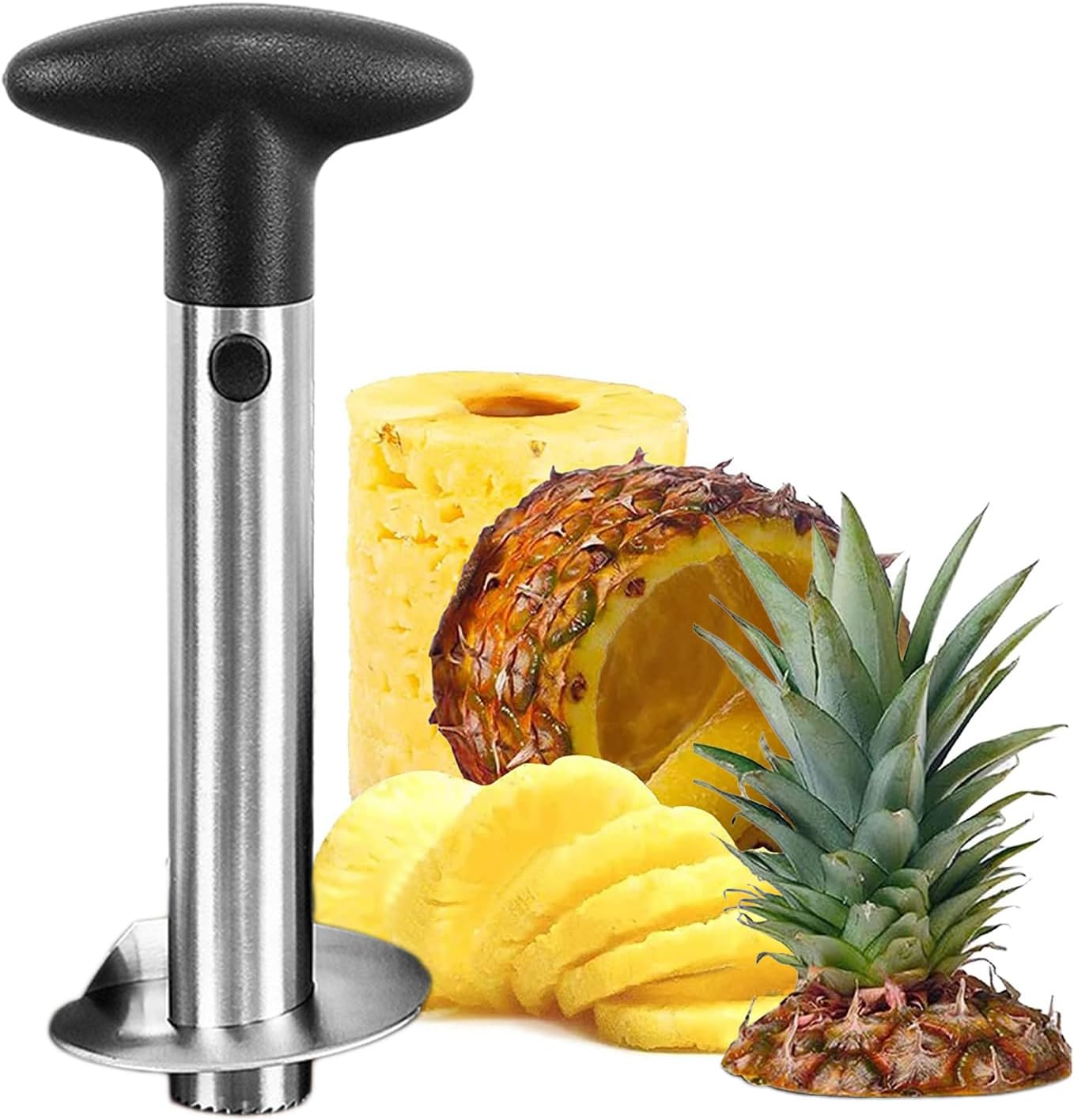 Cortador de Piña de Acero Inoxidable - Dispositivo Mejorado para Cortar Piña con Mango Desmontable, Pelador de Piña y Removedor de Núcleos, Ideal para Cocina y Hogar