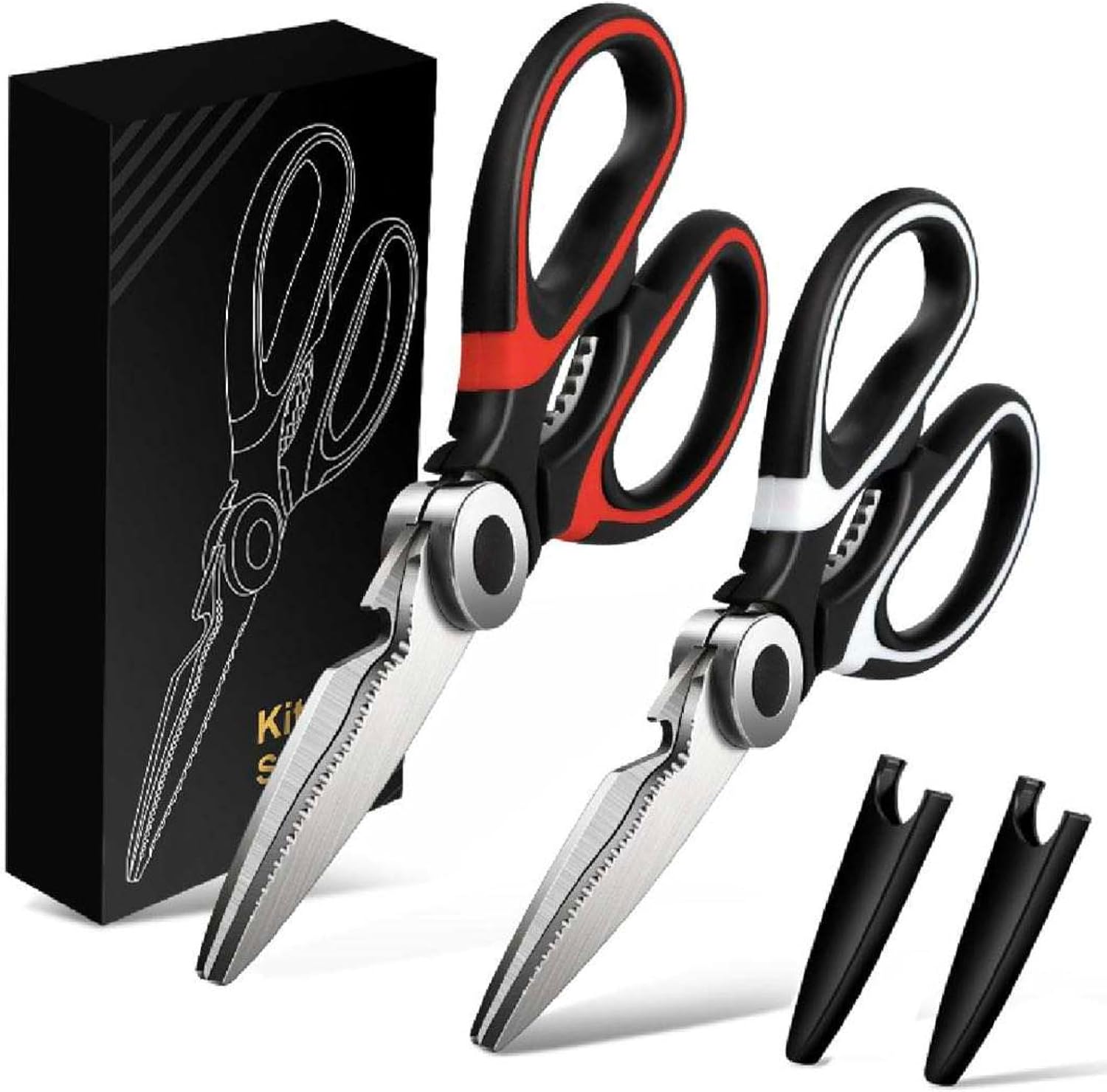 Pack2 Tijeras de Cocina, Tijeras Multifuncionales, Tijeras Cocina Profesional con Funda Protectora, Acero Inoxidable para Pollo, Carne, Vegetales, Hierbas, BBQ.