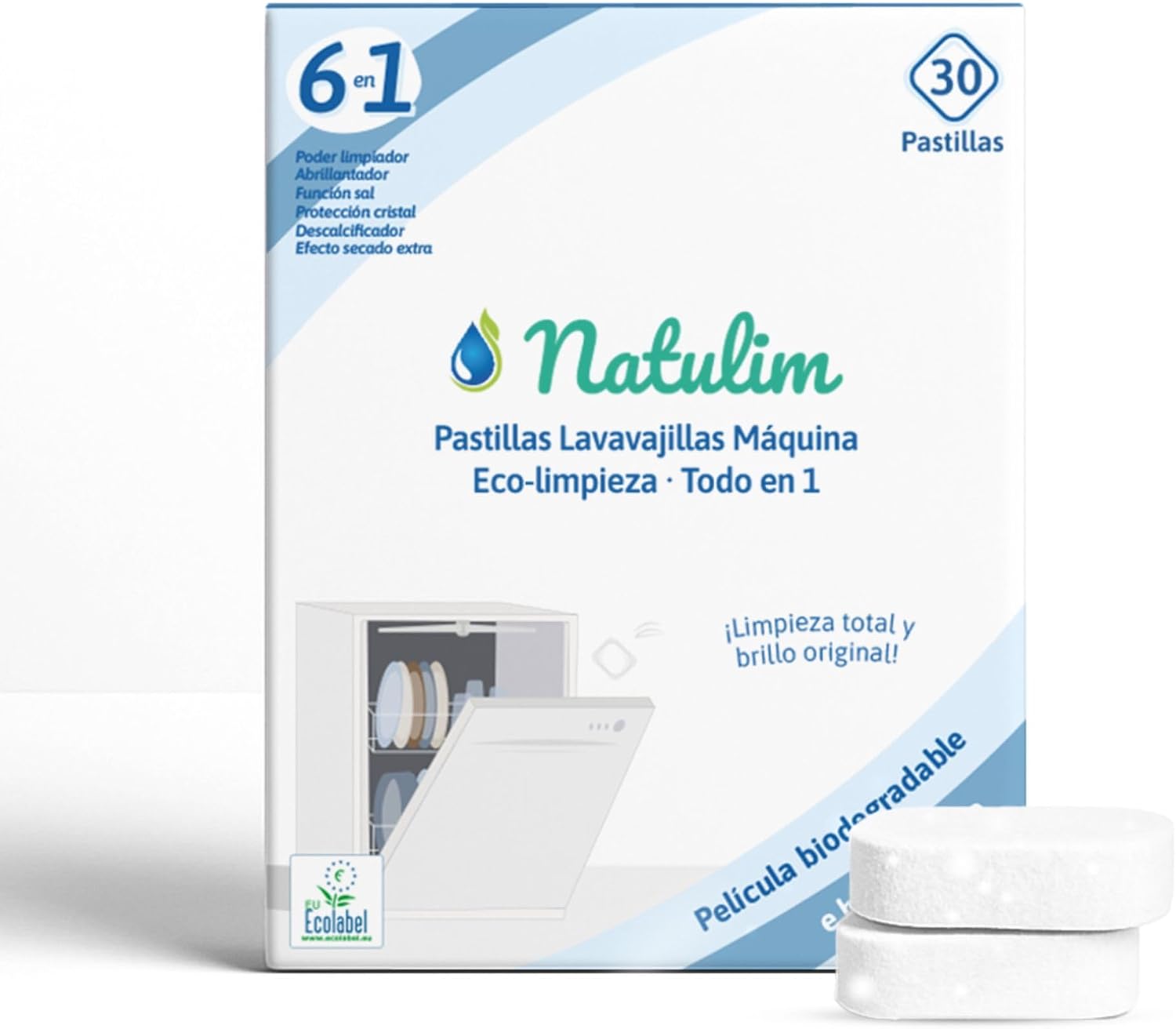 Natulim Pastillas de Lavavajillas 30 Usos - Biodegradables e Hidrosolubles