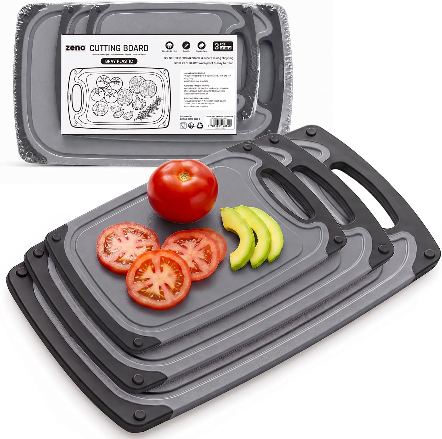 Tablas de Cortar, Set 3 Tamaños, Plástico Grado Alimentario, con Ranura