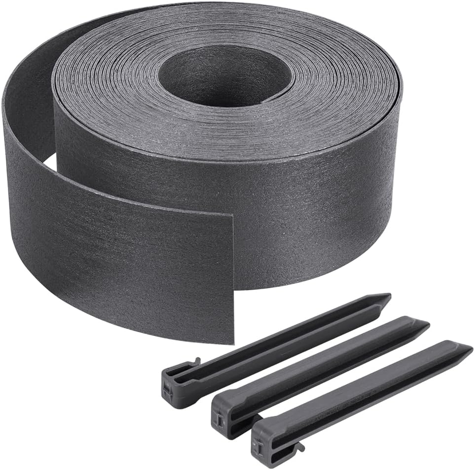 VOUNOT® Borde Jardín Césped Borde, Bordillo Escondido Flexible de PE Aspecto Natural, Longitud 20 m Altura 13 cm Espesor 3 mm con 12 Estacas de Anclaje, Verde