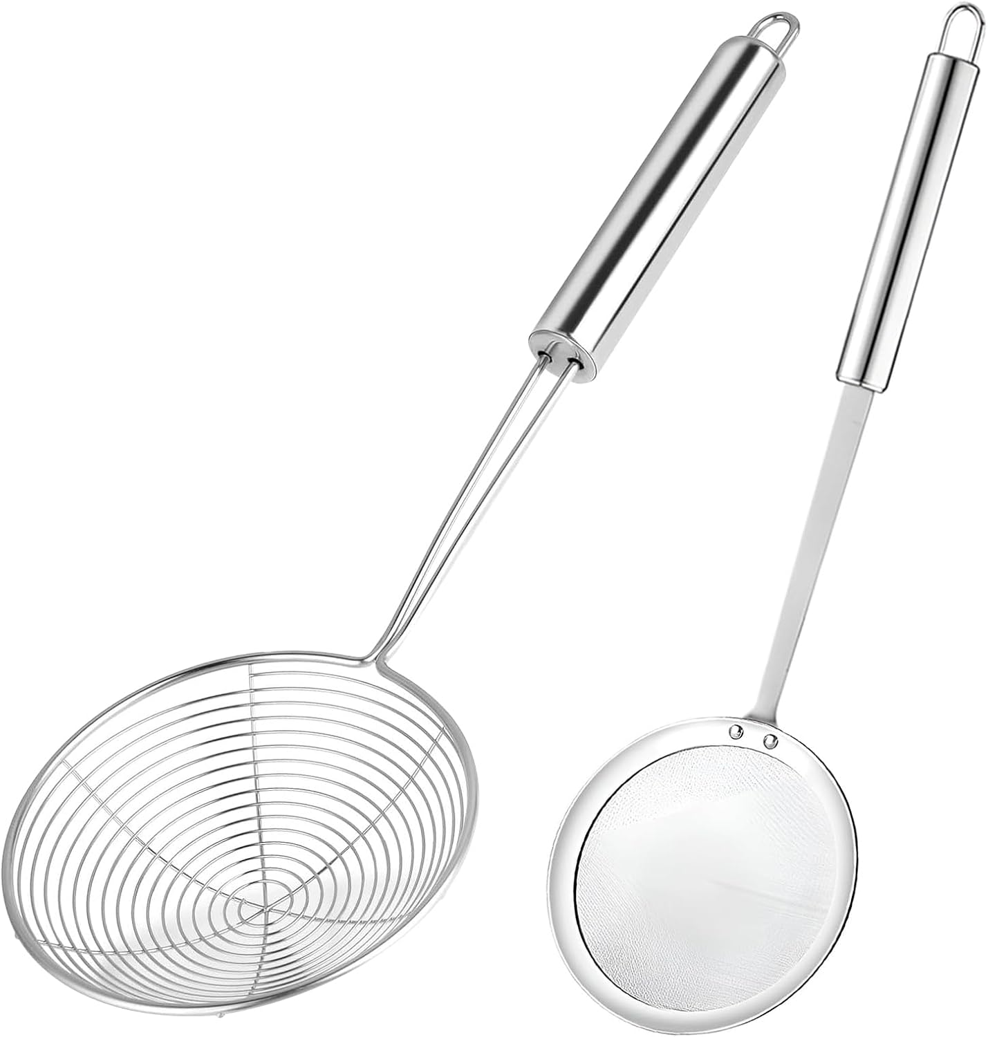 2 Piezas Espumadera, Espumadera Araña Acero Inoxidable, Cuchara de Filtro con Mango Largo, Colador Alimentos para Separar Manchas de Aceite Espuma Aceite de Filtro Fideos Freír, Lavavajillas
