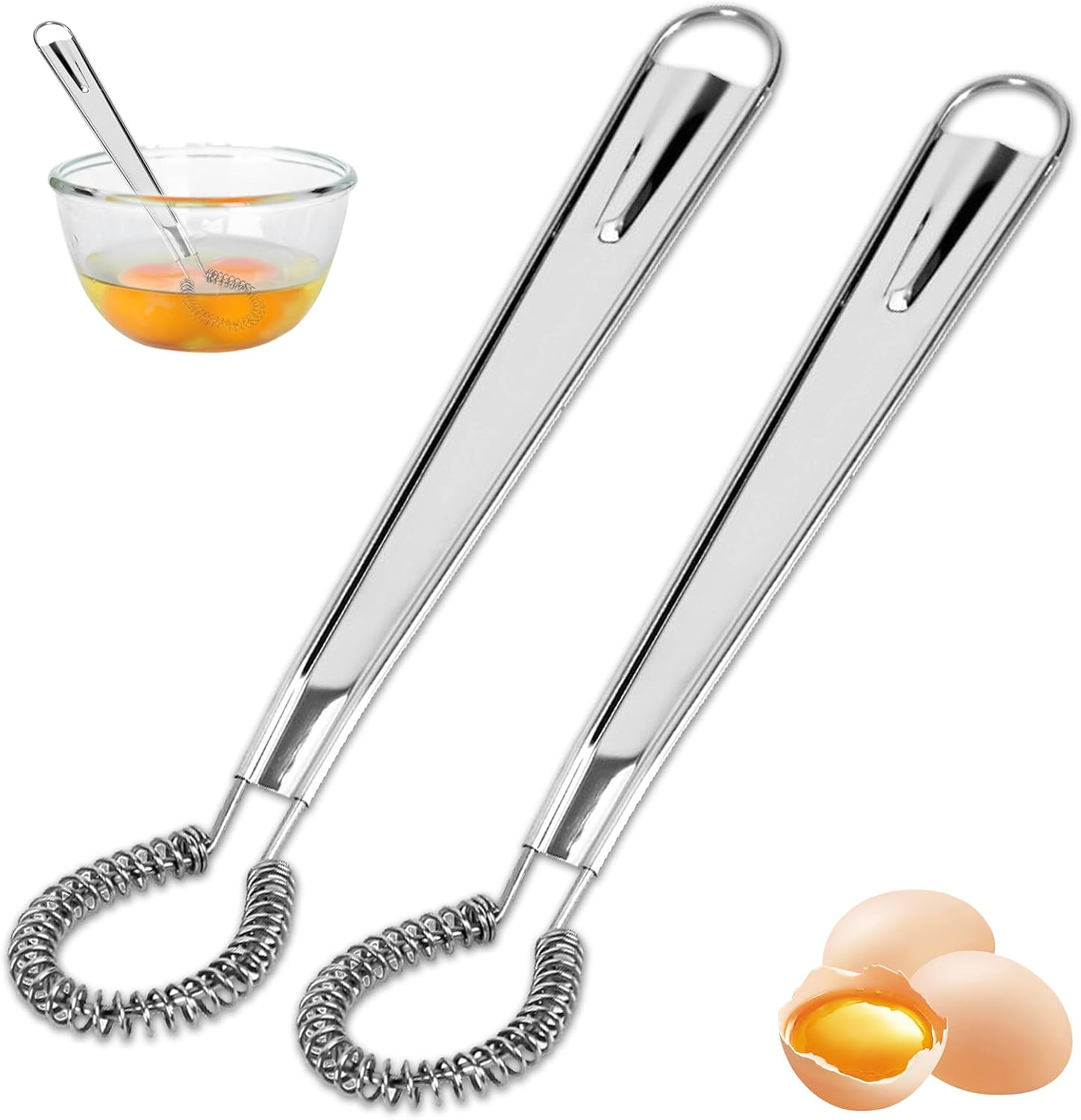 Conjunto de 2 Batidores de Cocina de Acero Inoxidable - Herramienta Manual para Batir Huevos,Mini Bobina de Resorte - Batidora para Hornear, Cocinar, Leche, té con Leche (2PCS)