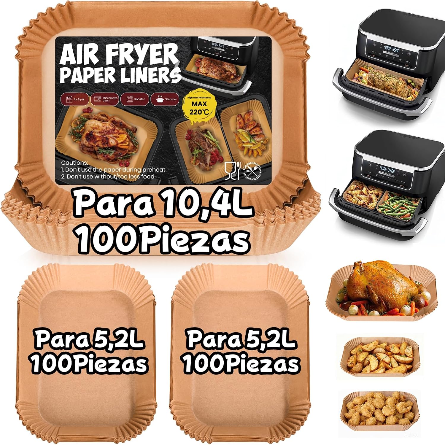 300 Piezas Papel Freidora Aire para Ninja Foodi Flexdrawer 10,4L AF500EU