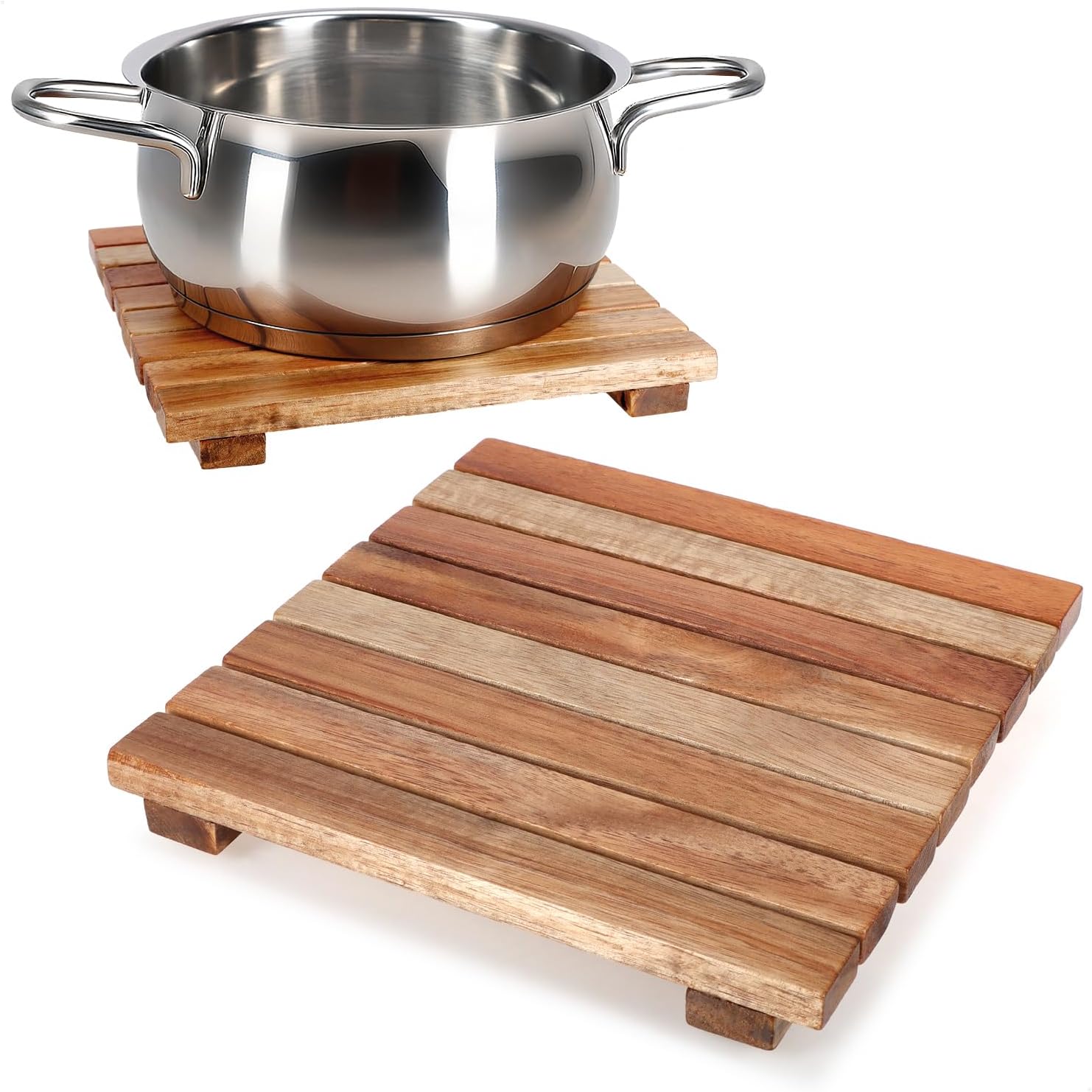 com-four® 2x salvamanteles de madera de acacia, protección térmica