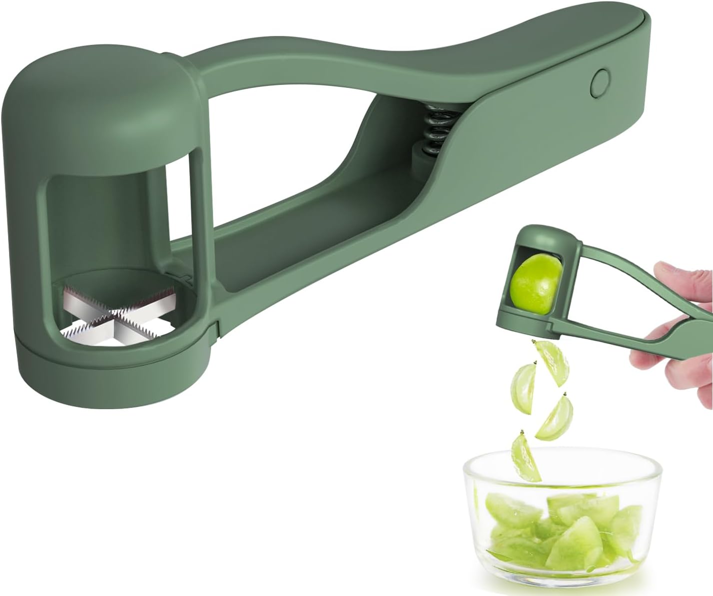 Luvan Cortador de Uvas, Rebanador de Uvas Herramienta de Cocina para Ensaladas de Verduras y Frutas, Cortador de Uvas, Tomates Cherry y Fresas en 4 Piezas (Verde)