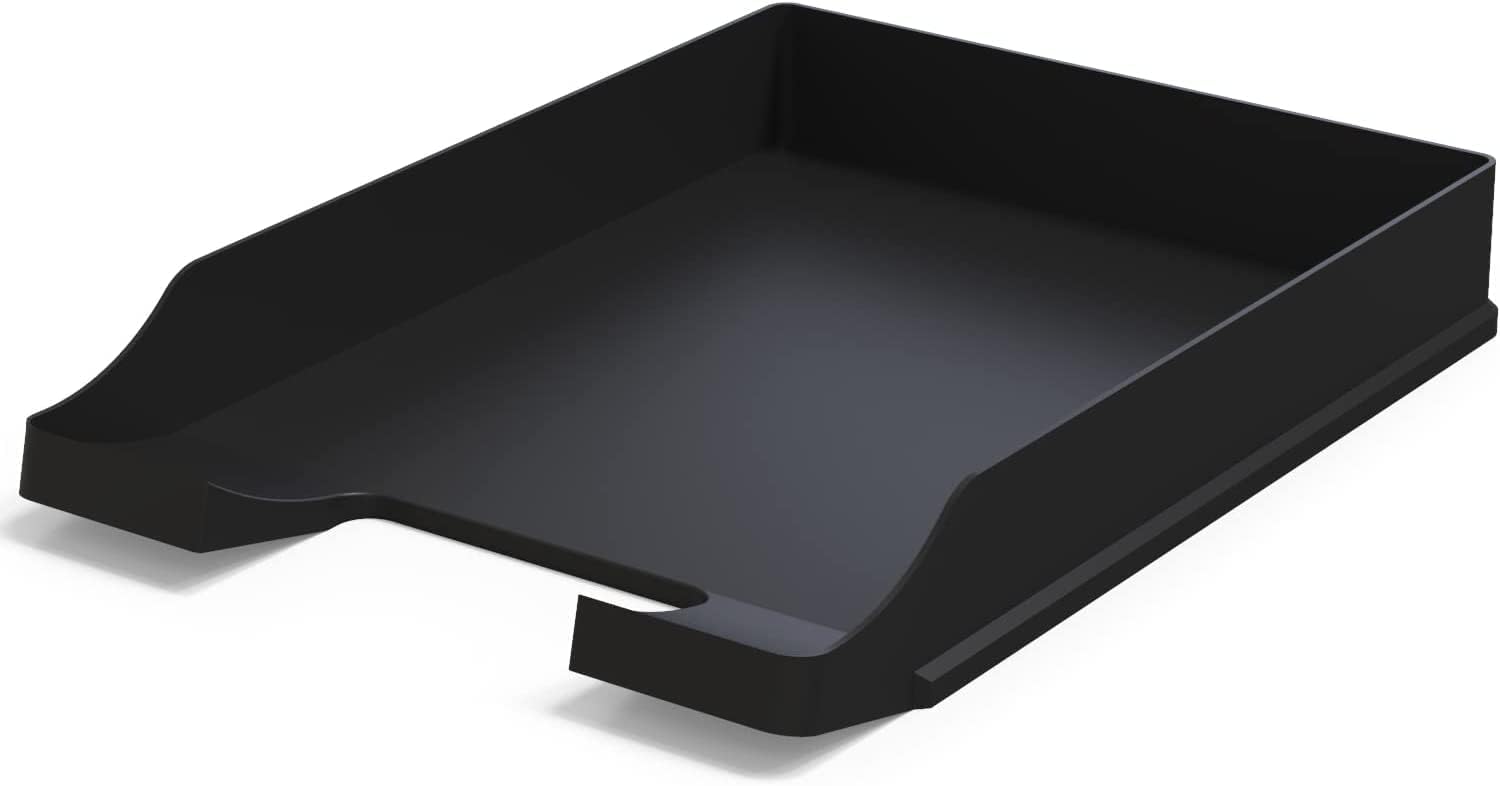 Detectalia Bandejas Portadocumentos de Plástico, Tamaño A4, Negro - Organizador de Escritorio y Cesta de Correo Apilable para Oficina, 35 x 25 x 5,2 cm