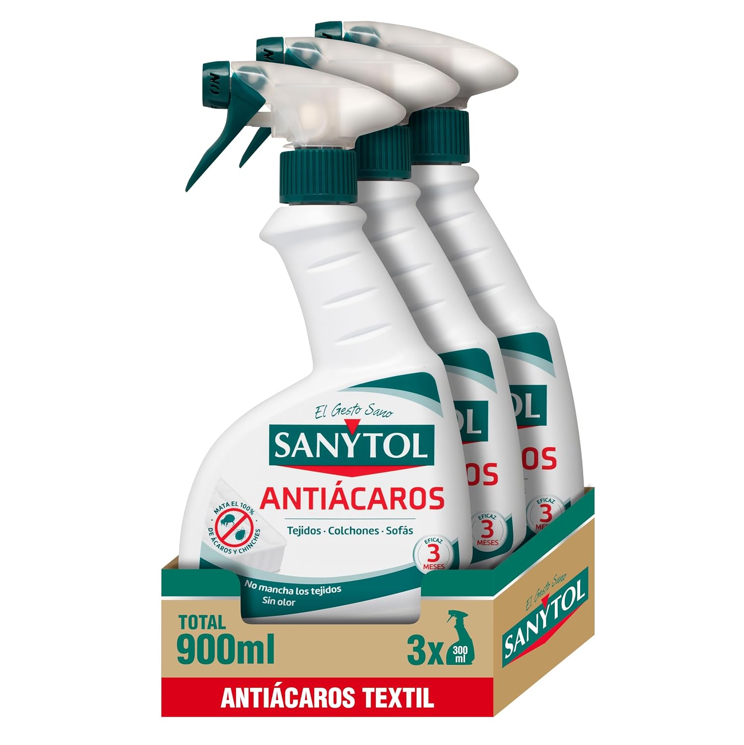 Sanytol - Spray Antiácaros Tejidos No Lavables Pack 3 x 300 ml
