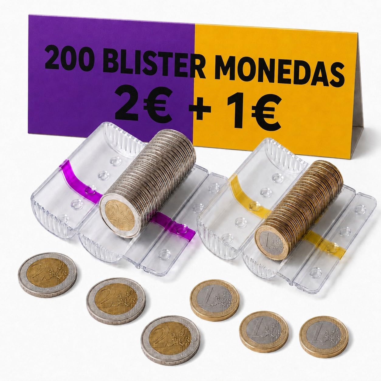 AF® - 200 Pack Blister Monedas | 200 Blister Monedas 1 Euro para Guardar Monedas con Formato Europeo | Clasificador de monedas con cierre, Organizador de monedas con Blister para monedas