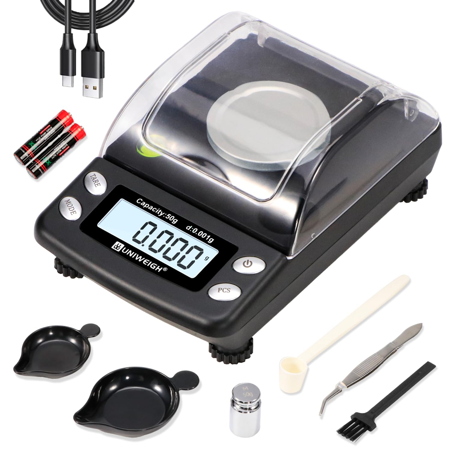 UNIWEIGH Balanza Digital Miligramo 0.001g/50g, Básculas de Precisión mg