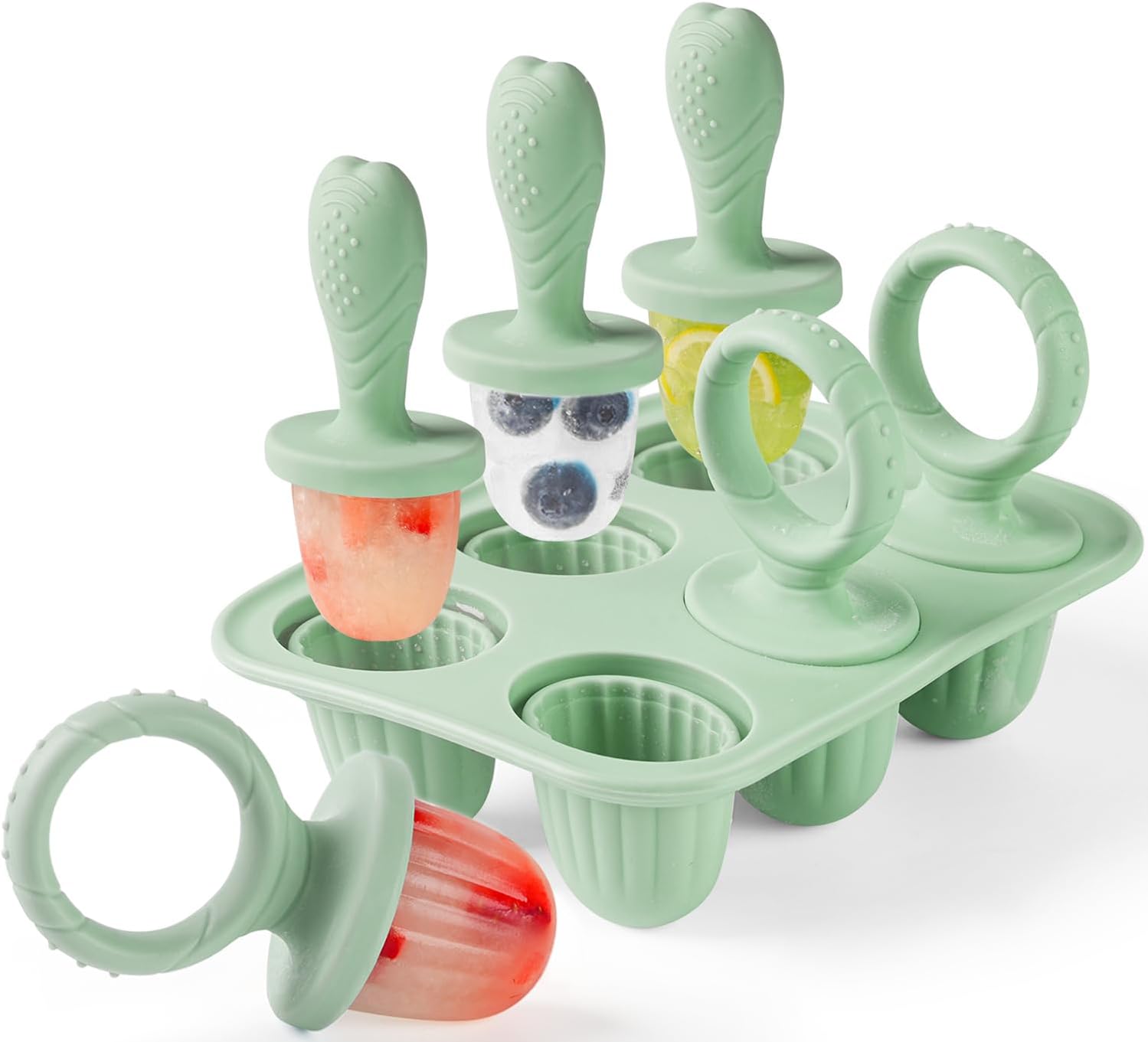Molde Helado para Bebé, 6X 17ml Mini Moldes Helados con Palos Dentición, Niños Moldes Pequeño Helados y Polos de Silicona Libre de BPA, Ideal para Bebe Manos Pequeñas
