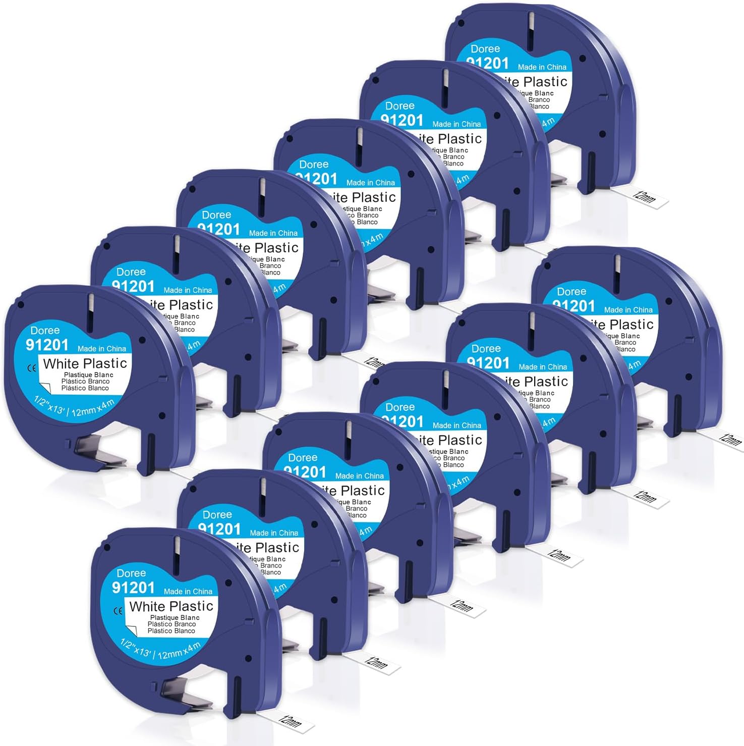 DOREE Pack6 91201/91221 S0721660 cinta dymo letratag plástico blanco 12mm
