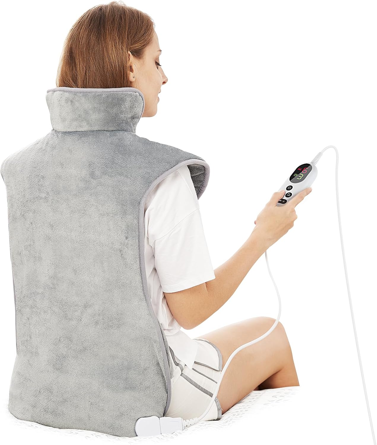 Almohadilla Térmica para Espalda y Cuello 60×100cm, 6 Niveles de Calor, Temporizador de Apagado Automático de 2 Horas, Calentamiento Rápido, Cinturón, Franela, Oficina y Hogar, Lavable a Máquina