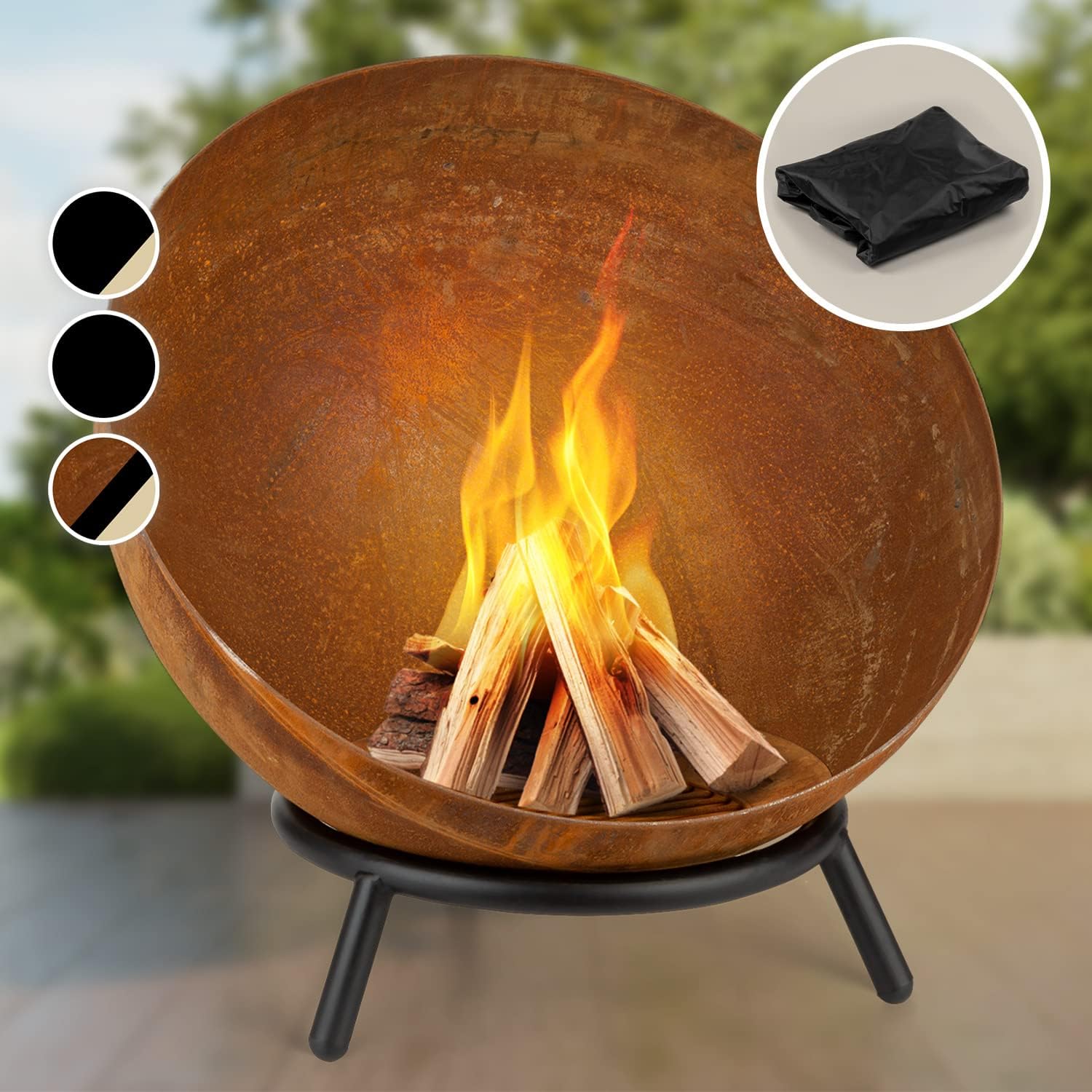 Blumfeldt Brasero Exterior para Jardin, Estufa con Trípode para Camping, Quemador de Leña de Acero, para Terraza, Chimenea, Fireball Fire Pit 66x66 cm
