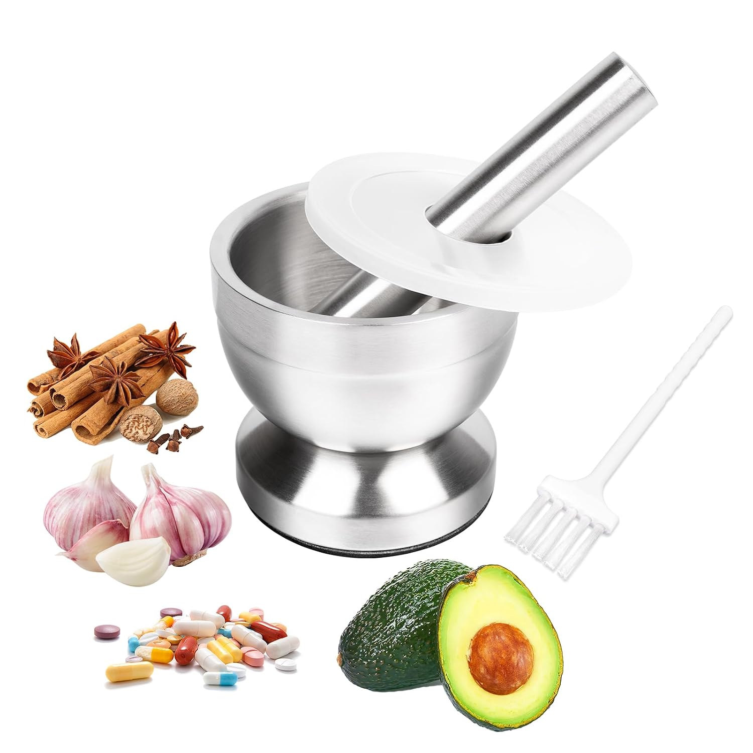 Mortero con mano de mortero, Mortero pequeño de acero inoxidable para ajo, Mortero multiusos antideslizante para machacar hierbas, pastillas y especias de cocina, 250ml