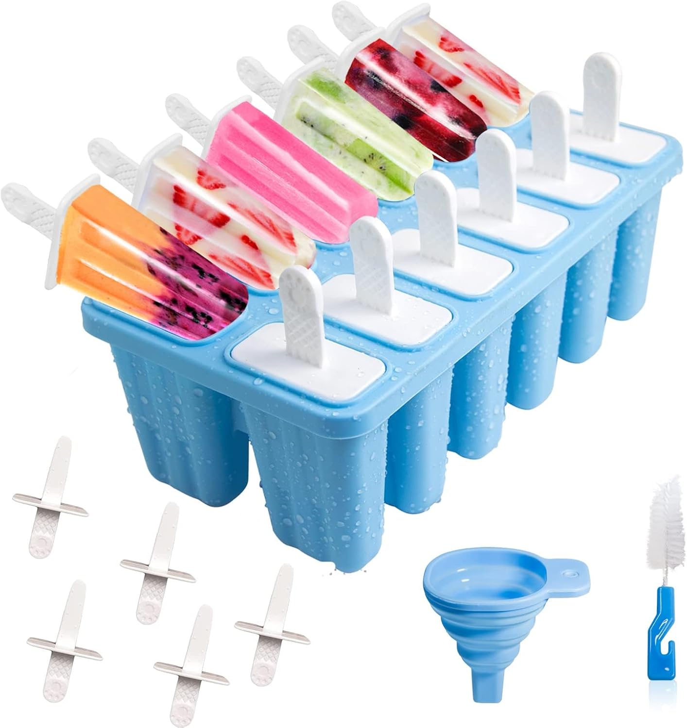 Moldes Helados Silicona 12 Cavidades, Molde Para Helados Con Palo, Azul