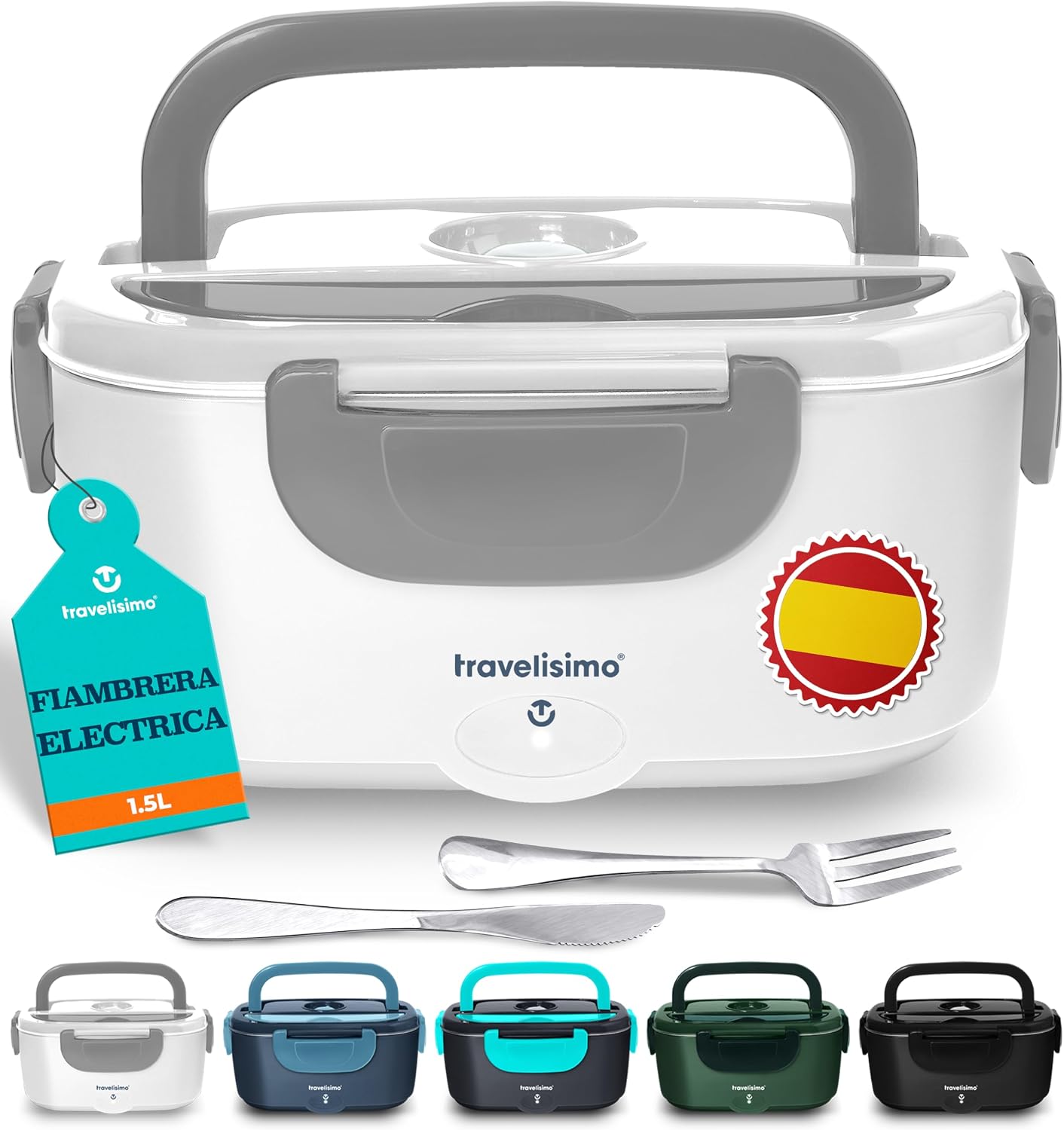TRAVELISIMO Fiambrera Electrica 100W Taper Electrico para Comida 1,5L Fiambrera Termica 3 en 1 12V/24V/220V - Fiambreras Comida Trabajo Para Coche y Camión, Marmita Electrica en Acero Inoxidable